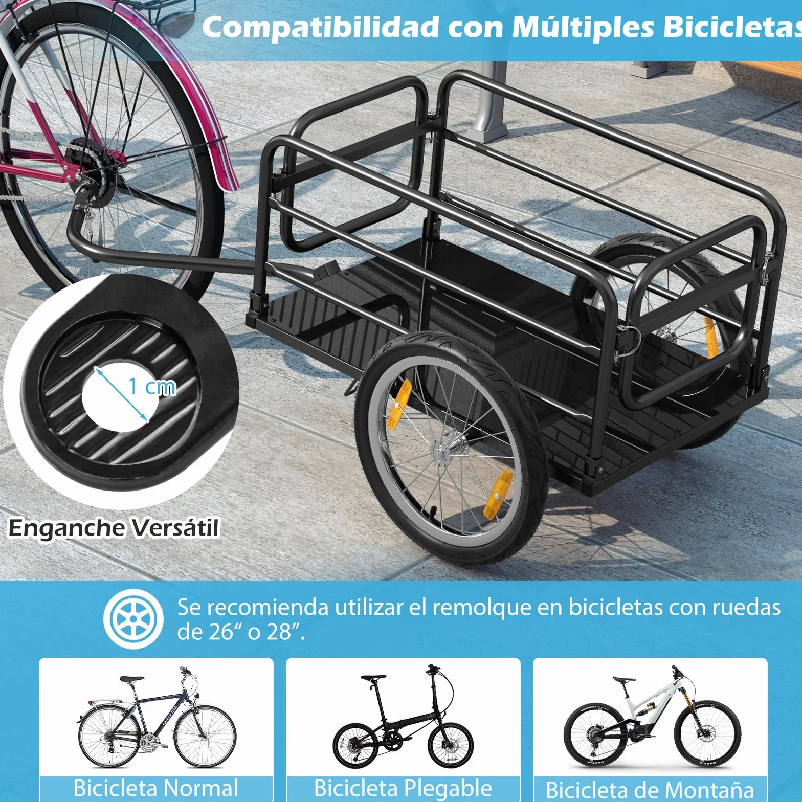 COSTWAY Remolque de Carga para Bicicletas Carga 60kg, Remolque de Bicicleta con Funda de Tela Oxford, Ruedas Inflables de 41 cm y Marco Plegable, Remolque para Bici de Transporte para Camping