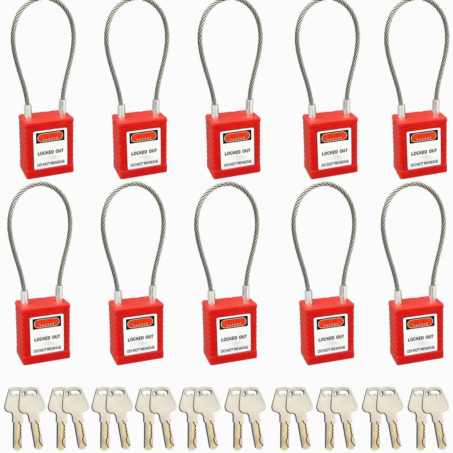 10 cerraduras de cable de acero con etiquetado de bloqueo, candados de seguridad industrial, con llave diferente, cerraduras eléctricas seguras, cable de 90 mm