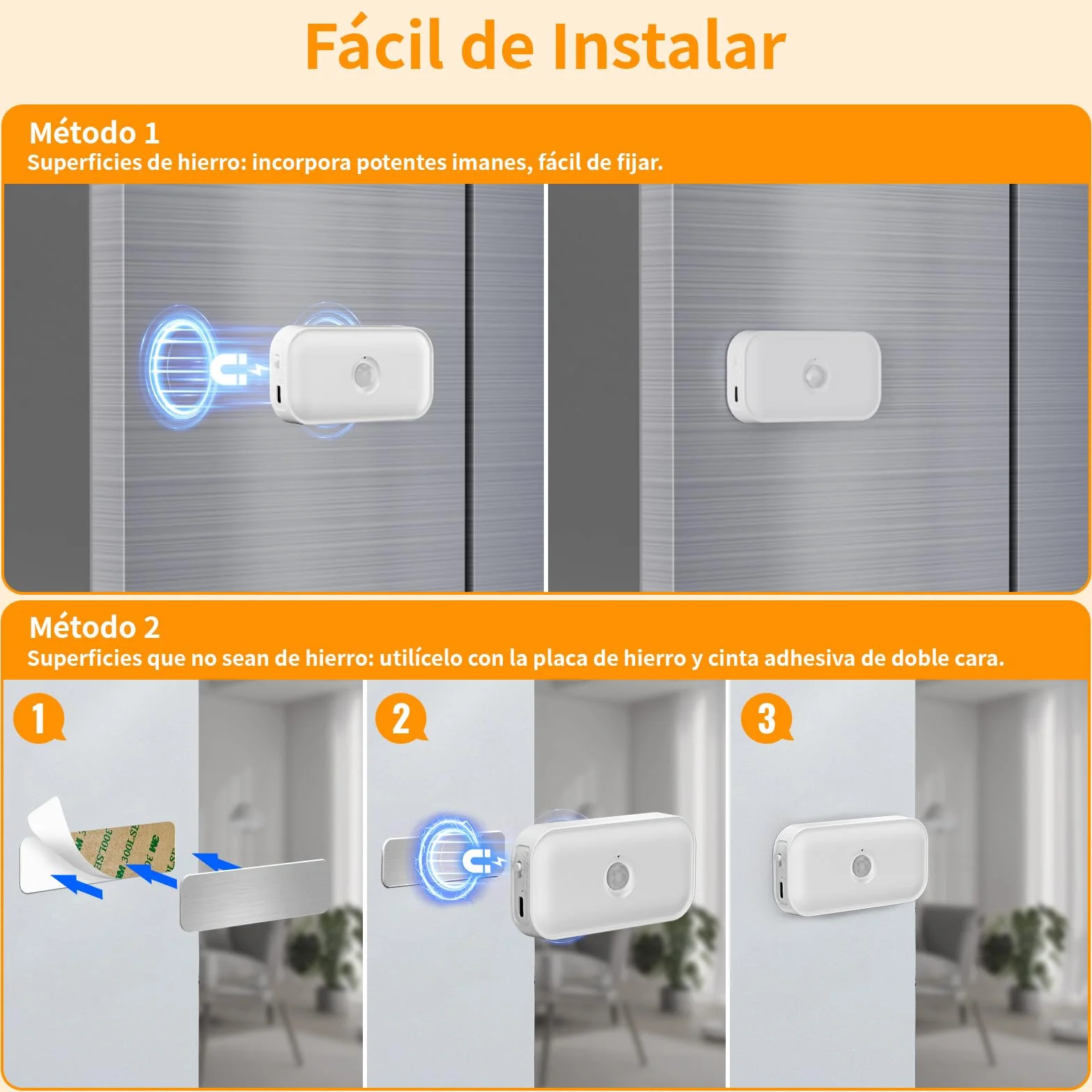 Luz Nocturna con Sensor de Movimiento Recargable 4 Piezas Blanco Cálido 3 Modos Auto Off Night Brillo Ajustable para Niños Pasillo Escaleras Dormitorio