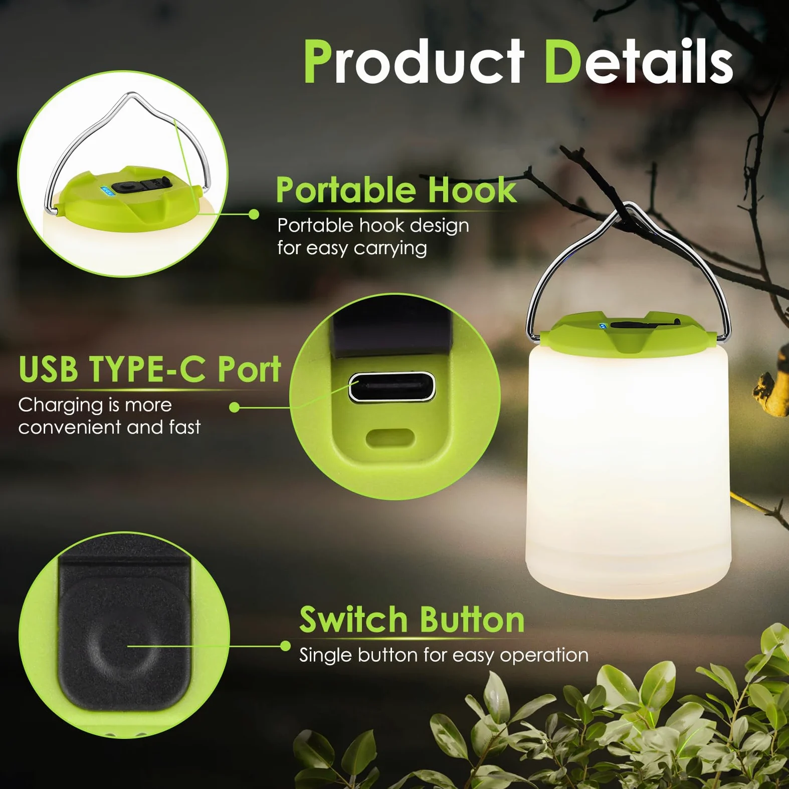 BOBKID Linterna LED de camping, luz de camping recargable, 4 modos, linternas al aire libre con 1000 lm, resistente al agua, luz de campamento de emergencia portátil para huracanes, senderismo, kits