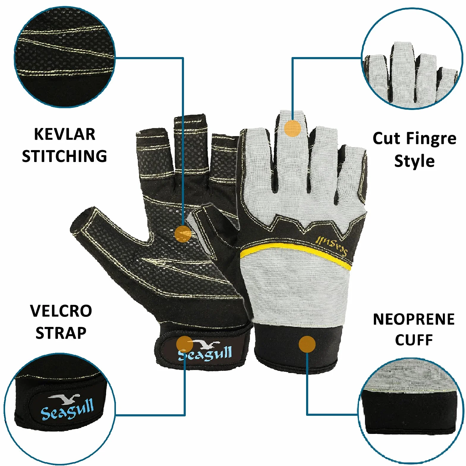 Guantes de navegación – extremo agarre, sin dedos (tamaño mediano)