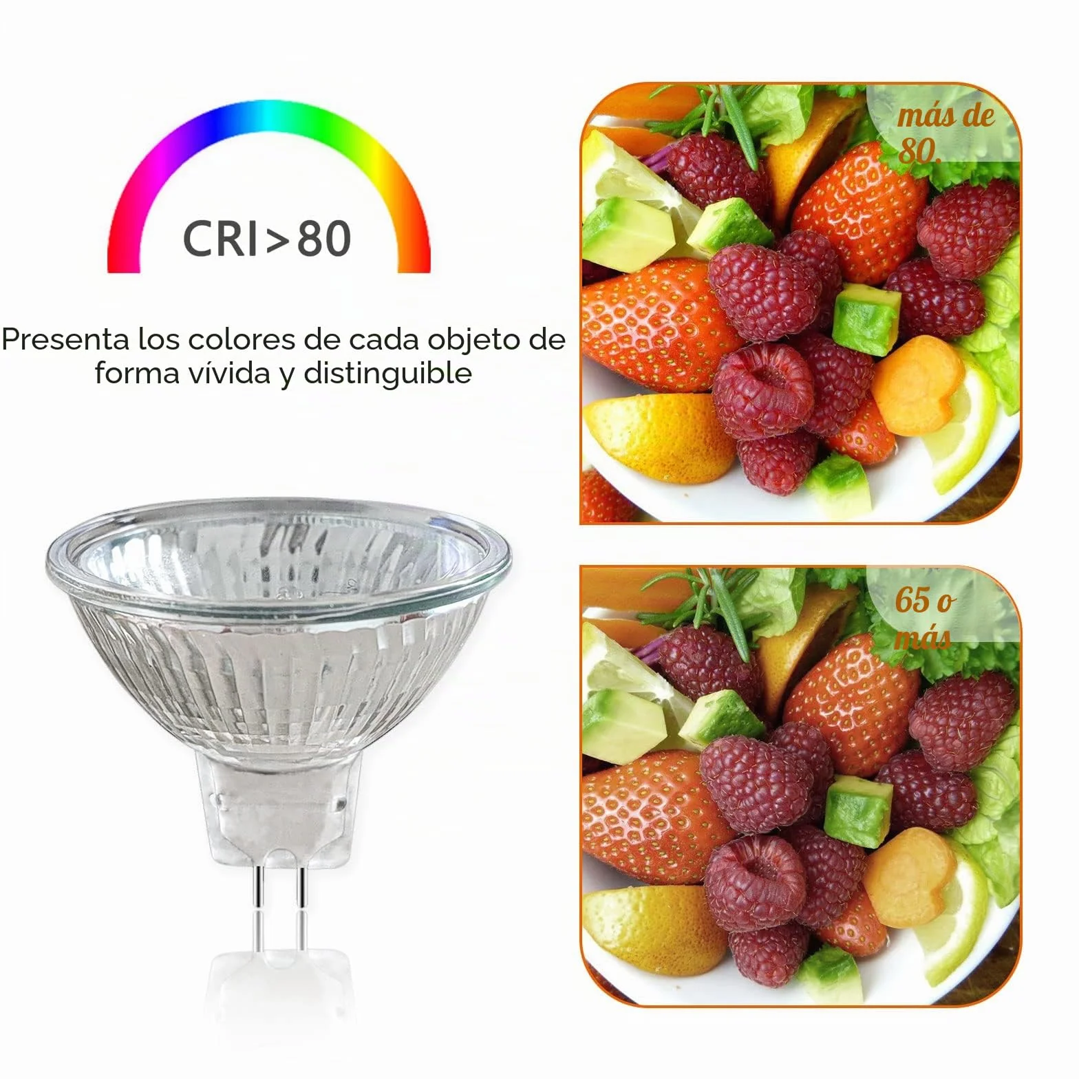 Caldarax Paquete 8 Bombilla Halógena Reflectora GU5.3 12V 50W Regulable Dicroica 2700K Blanco Cálido 660lm 36° Ángulo de Haz