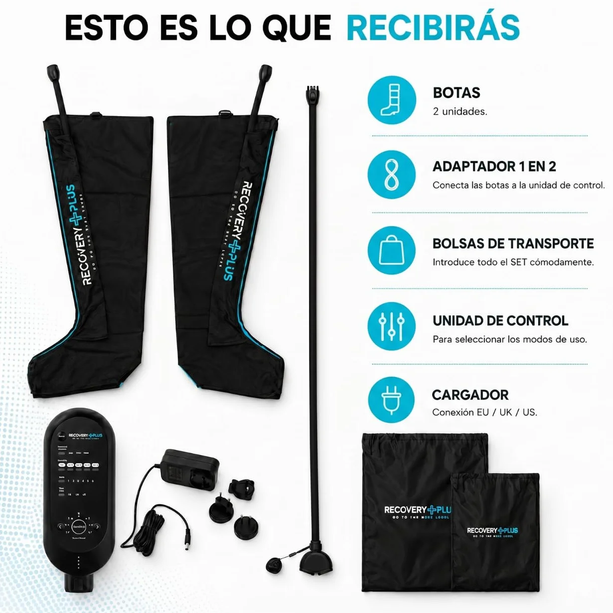 Recovery Plus RP 5.0 Presoterapia Casa Masajeador Pies Piernas 6 Modos 230 mmHg Talla L