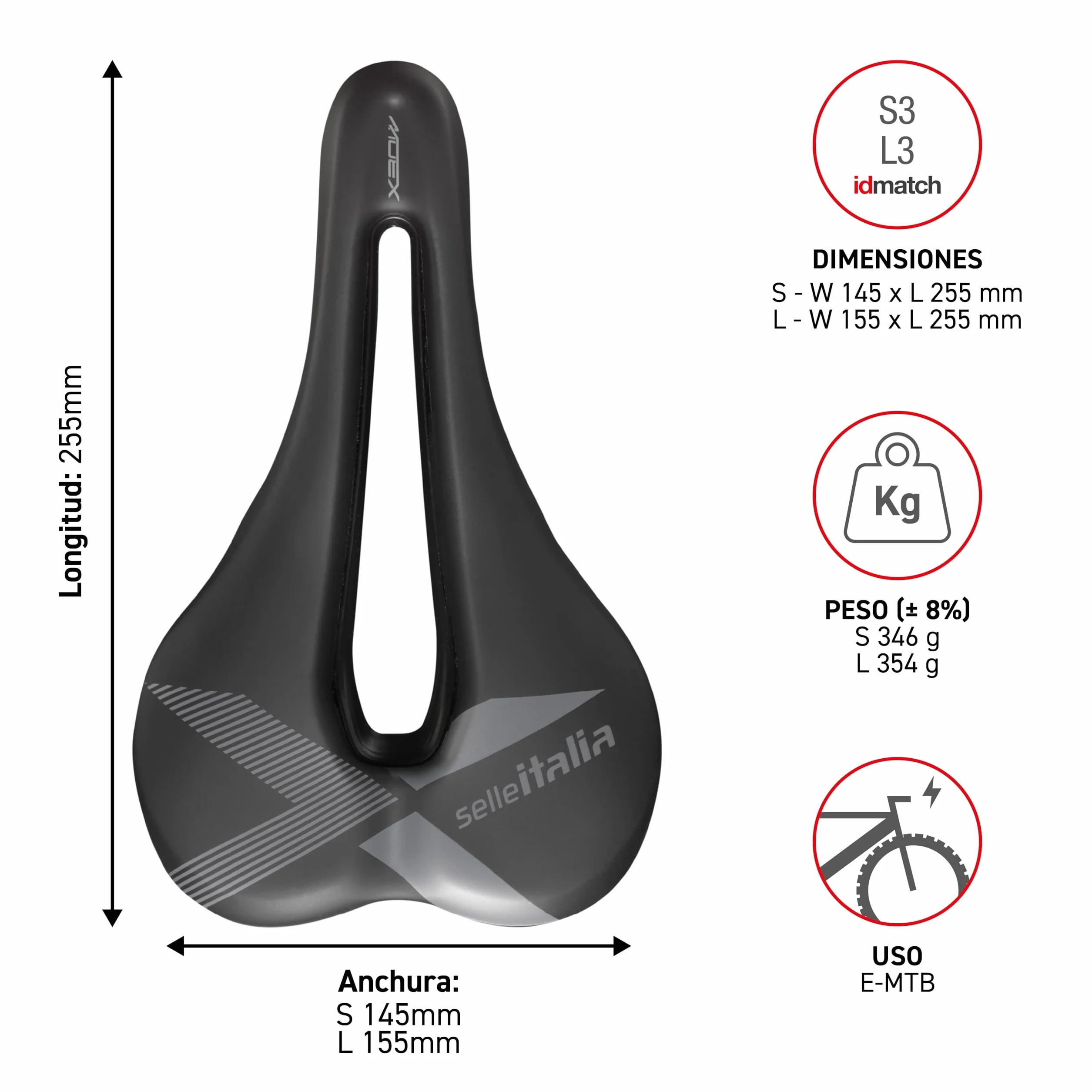 Selle Italia X-Bow Superflow - Sillín de Bicicleta de Montaña, Trekking, Enduro, E-Bike, E-Mountain Bike, Agujero Anatómico, Cuadro Aleación FeC, Amortiguadores