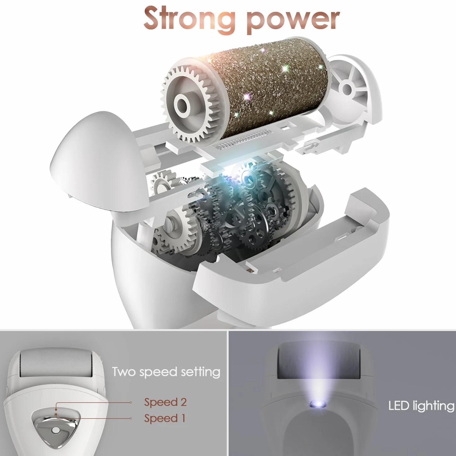 MYCARBON Lima Elétrica de Pies Recargable Profesional Pedicura Eliminar Durezas Callosidades con Recambios Blanco