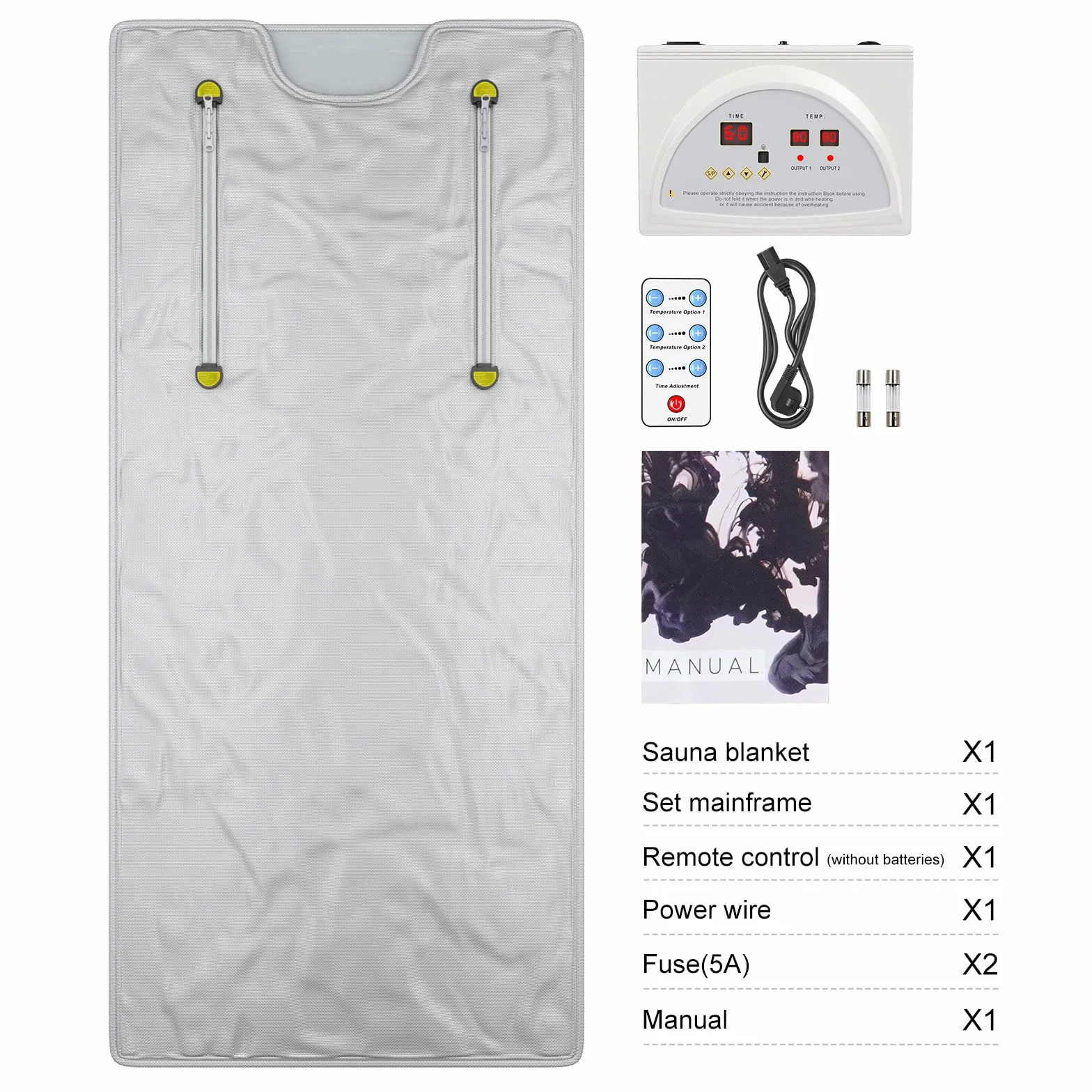 Manta de Sauna de Infrarrojos 2 Zonas 180x80CM Control Temporizador Portátil
