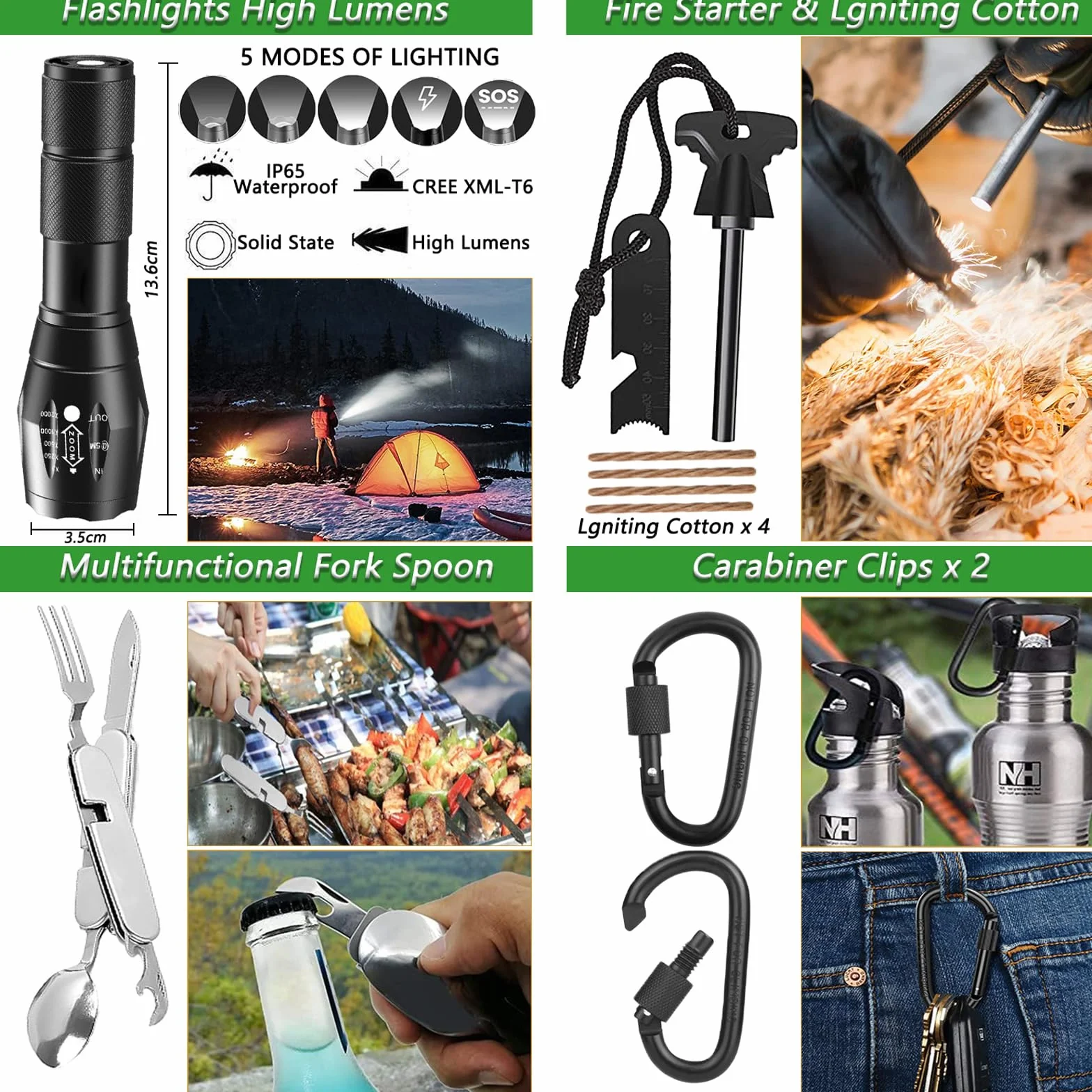 Kit de Supervivencia, Equipo de Emergencia con Filtro de Agua, Kit Supervivencia con Cuchillo de Caza, Kit de Primeros Auxilios para Viajar Caminar Acampar al Aire Montaña (Camuflaje)