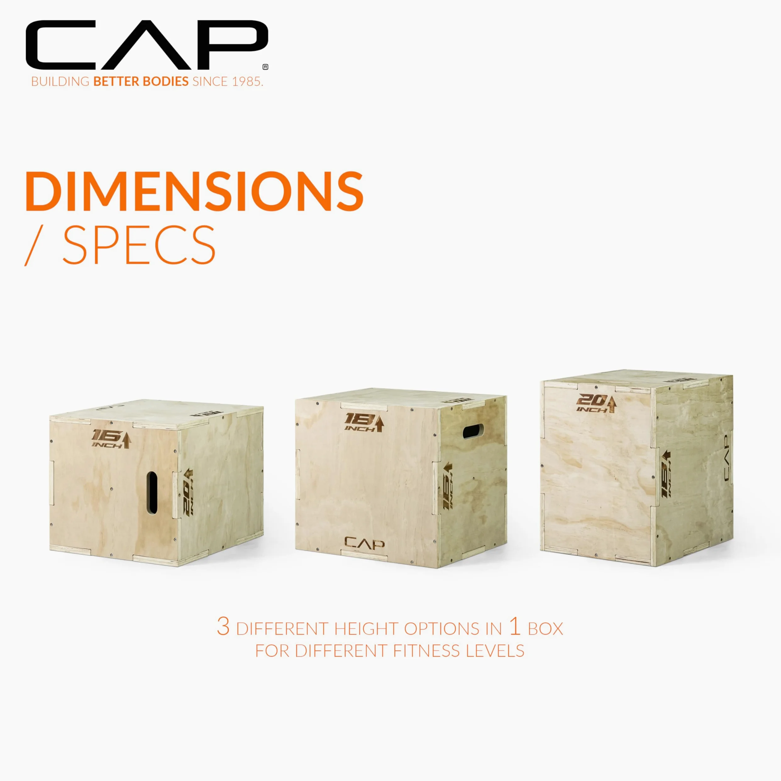 CAP Barbell Caja pliométrica de madera 3 en 1 de 20 x 18 x 16 pulgadas