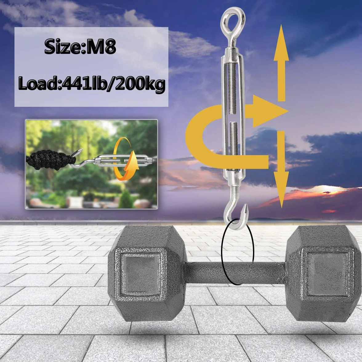 Kit de tensor de cuerda de alambre antioxidante de acero inoxidable 304 M5 M8 M10, gancho resistente para parasoles, cables, instalación de tienda de campaña, luces al aire libre