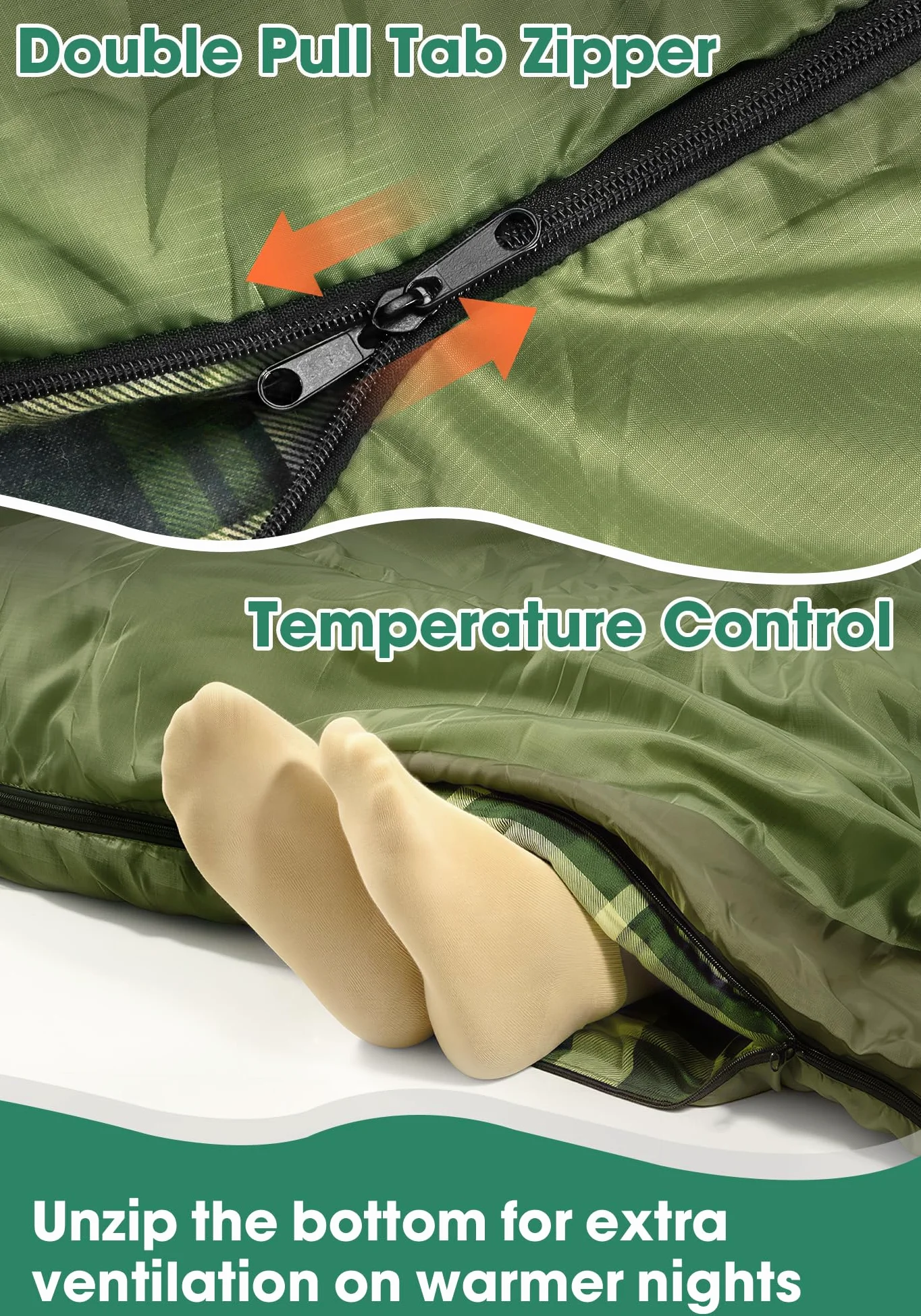 Saco de Dormir Doble de Franela de algodón con 2 Almohadas para Adultos y niños, Camping, 3 Estaciones, Saco de Dormir para Dos Personas, Ligero, Impermeable, con Saco de compresión, tamaño