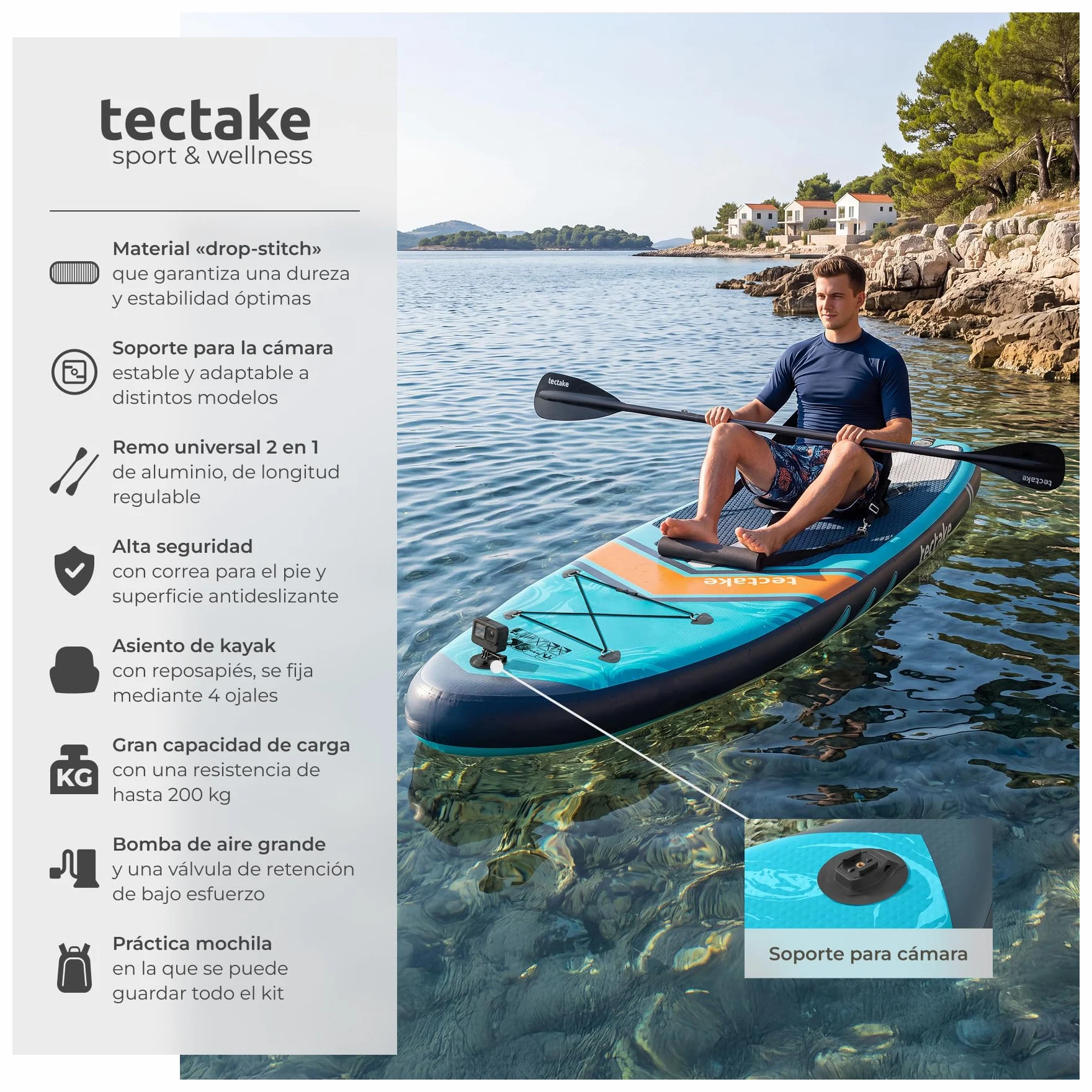 tectake® Tabla de Paddle Surf Hinchable