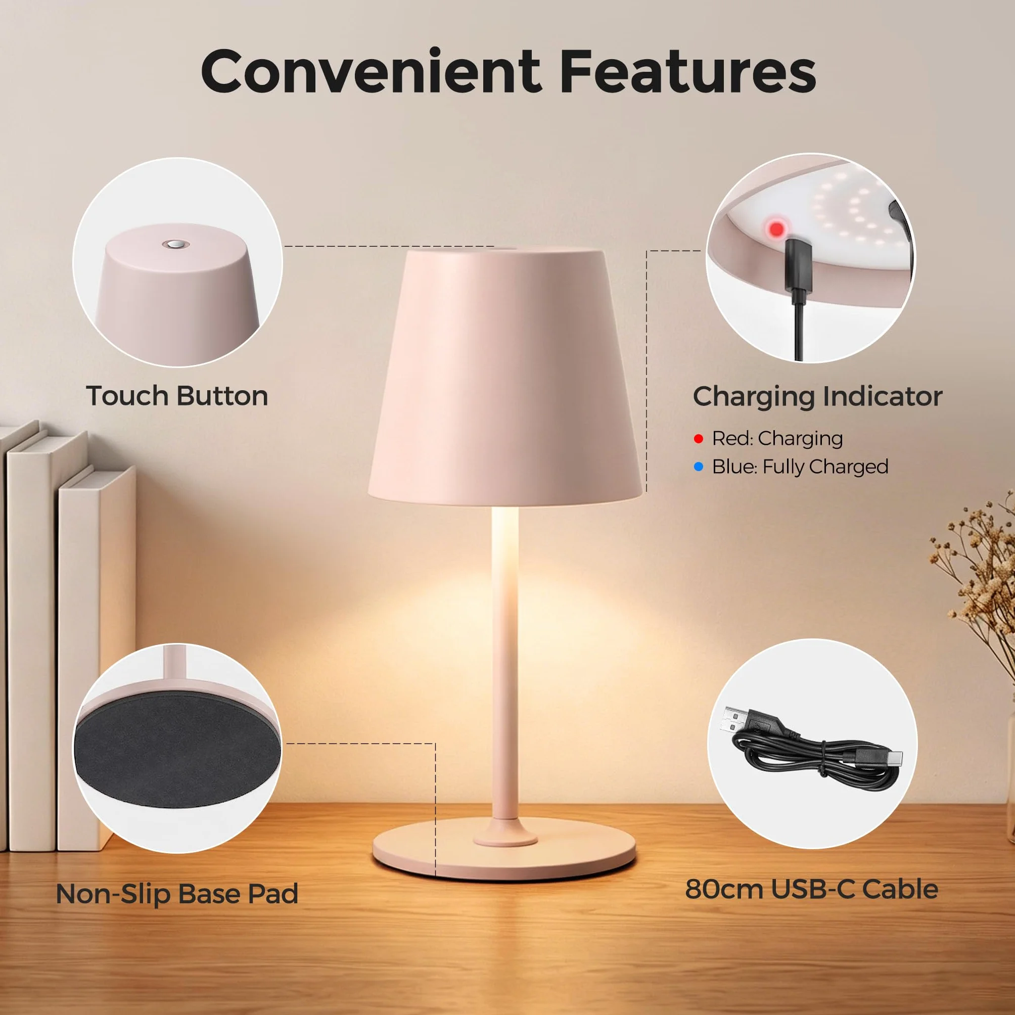Lámpara de Mesa LED Inalámbrica Recargable IP54 5300 mAh 3 Temperaturas de Color Regulación Continua Cuerpo Metálico