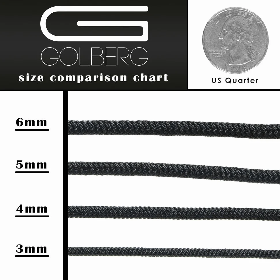 Golberg Premium - Cuerda trenzada de poliéster para accesorios – fabricada en Estados Unidos – tamaños de 3 mm, 4 mm, 5 mm o 6 mm – longitudes de 25, 50, 100, 250 y 1000 pies – cable compacto y ligero