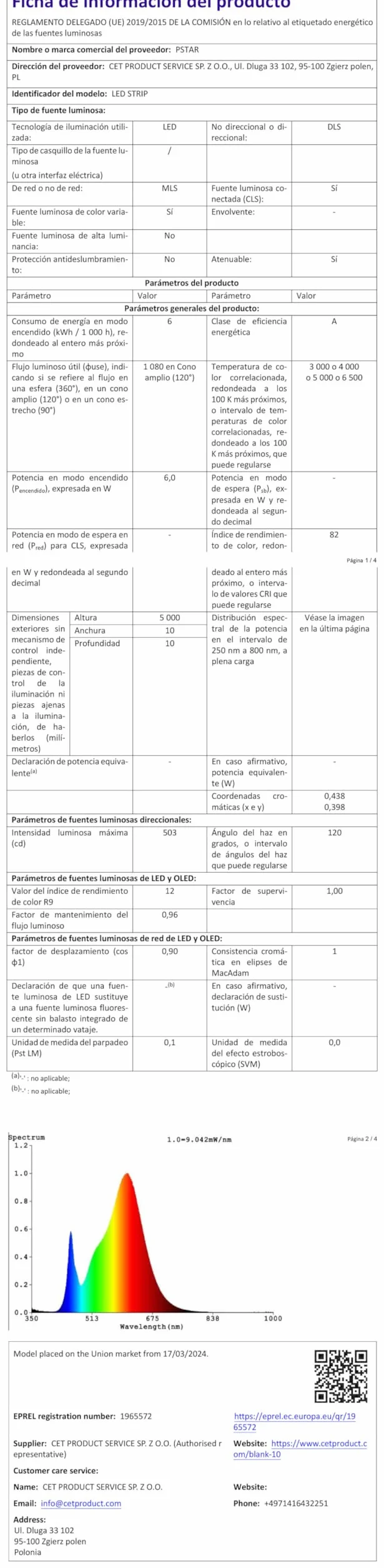 PSTAR Cob Tira Led 4M Blanco Cálido 2700K Regulable Con Fuente De Alimentación Y Control Remoto 320 LED/m
