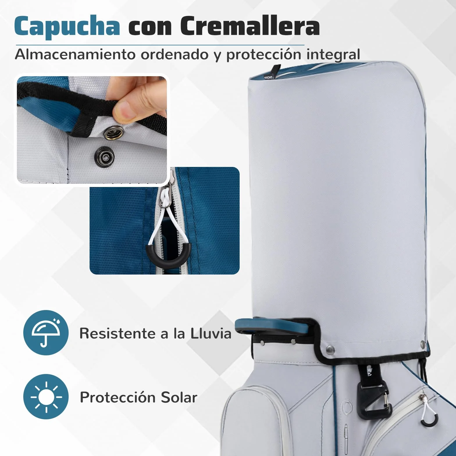 COSTWAY Bolsa Golf 14 Divisores 9 Bolsillas Cremallera Nevera Bolsillo Correa Acolchada Soporte Paraguas Capucha Lluvia Carro Palos
