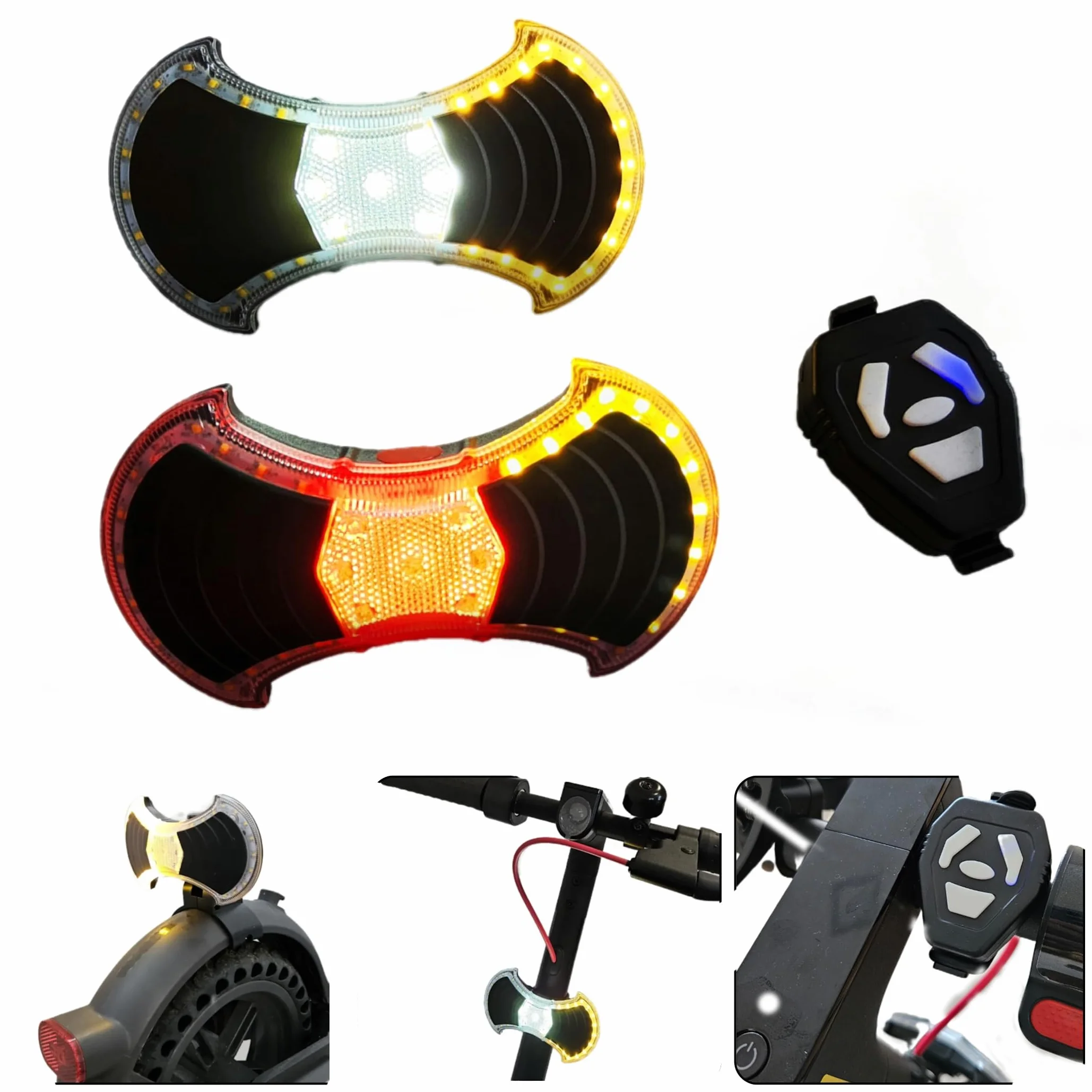 Luces delanteras y traseras con señales de giro para bicicleta y scooter: accesorios y montaje universal para scooter incluidos, control remoto inalámbrico, luz LED recargable por USB