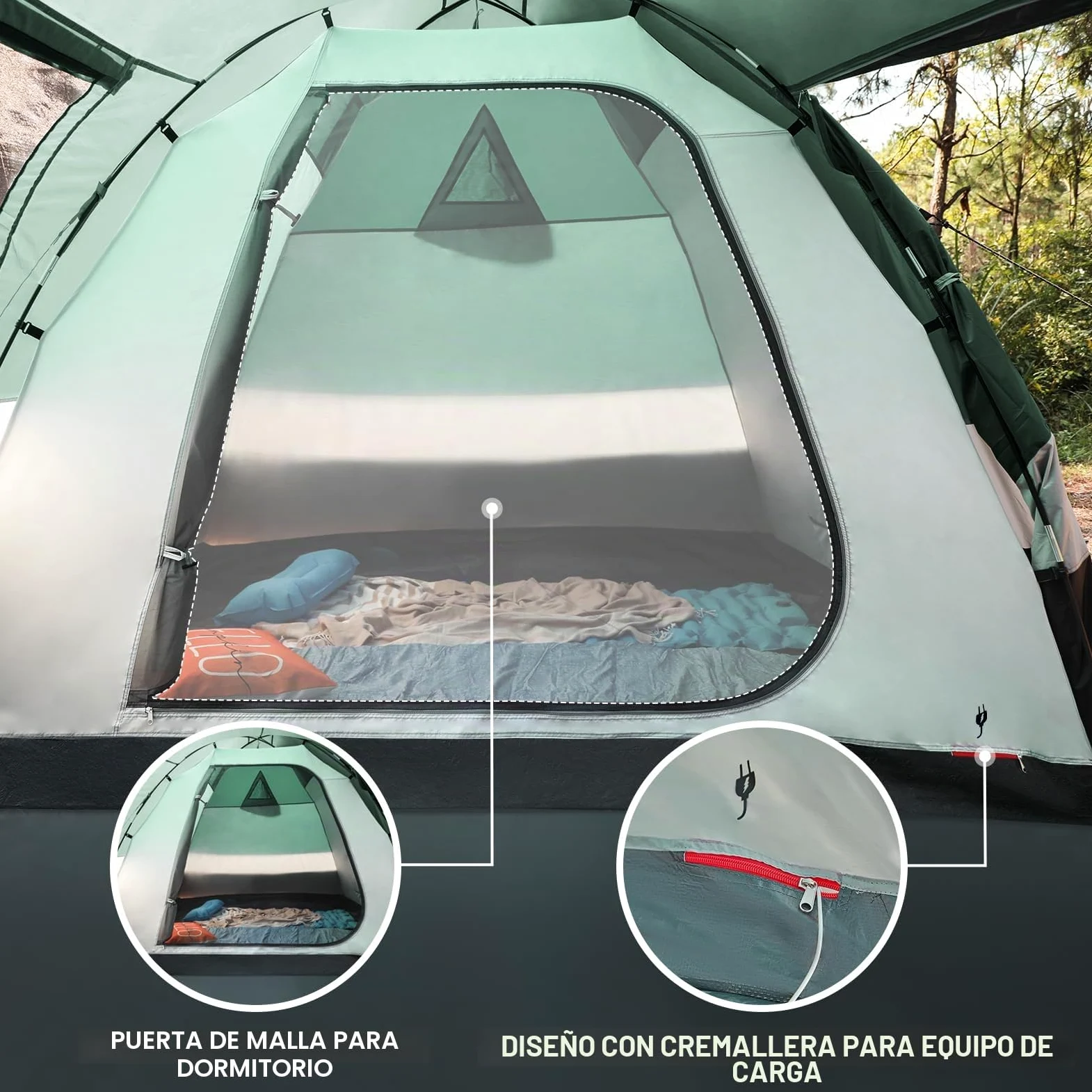Portal Tienda de campaña para 4 personas, 180 cm, altura de pie, alta, camping, XXL, puerta lateral, ventana, 3-4 temporadas, 3000 mm, resistente al agua, exteriores