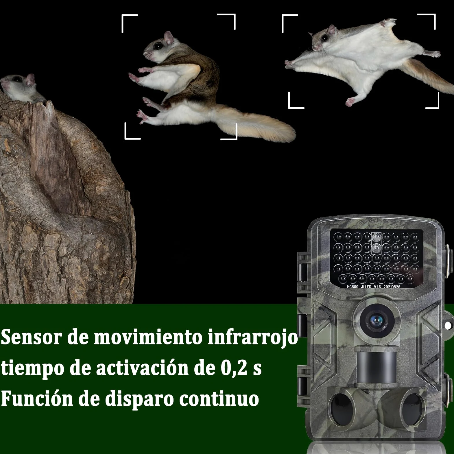 Camara Caza 50MP 4K, Camara Fototrampeo con Sensor de Movimiento, Cámara de Caza Nocturna Impermeable IP65, Visión Nocturna hasta 25m, Micro SD 32GB (HC808A)
