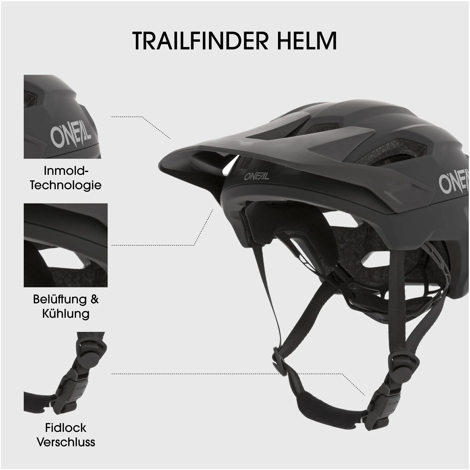 O'NEAL Casco de Bicicleta I Casco de Bicicleta de Montaña con Orificios de Ventilación I Certificación de Seguridad EN1078 I Casco Trailfinder Split V.20 I Casco MTB | Negro | Talla S/M