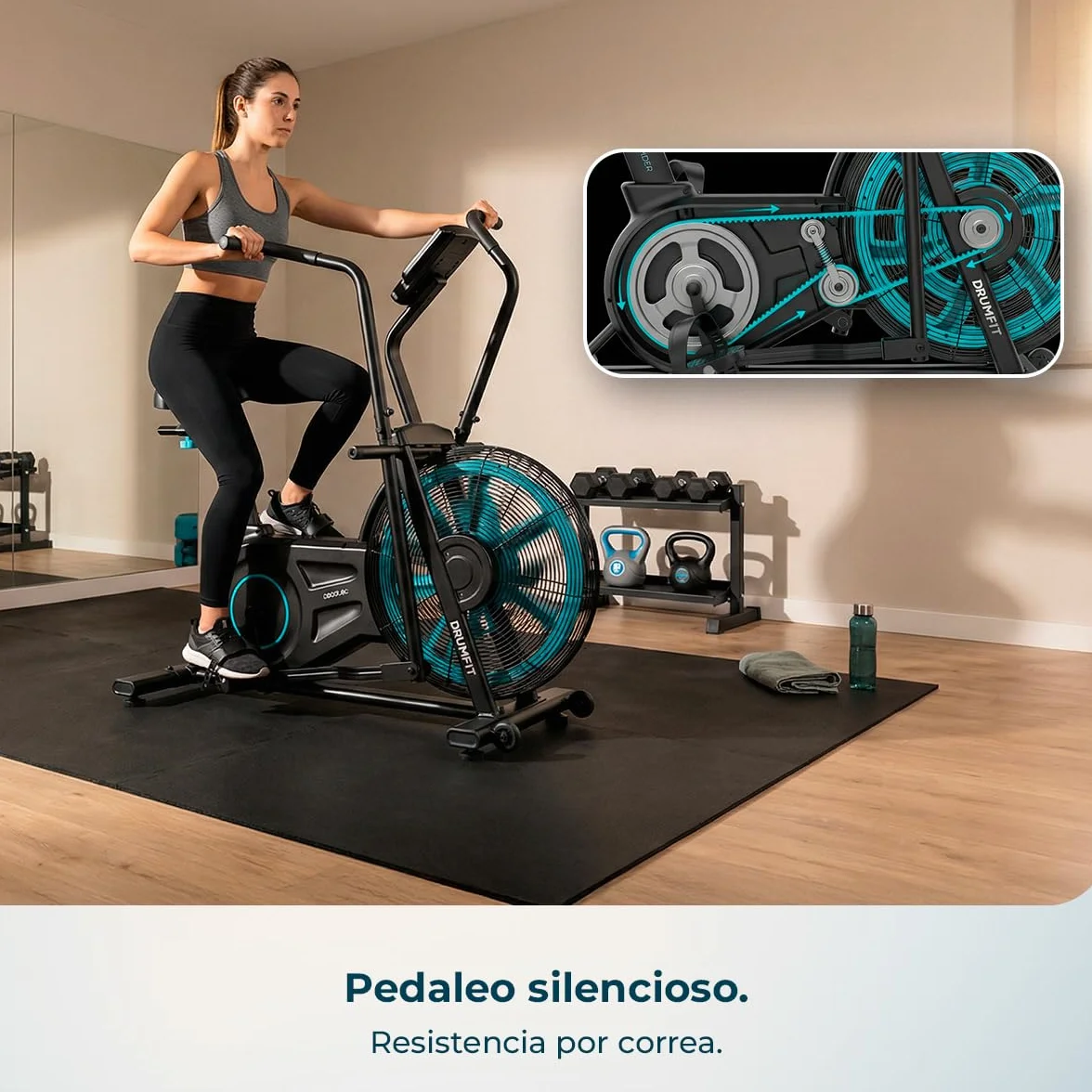 Cecotec Bicicleta de Aire Drumfit WOD Rider 2000 Eolo PRO. Ventilador 480mm, Resistencia Progresiva, Pantalla LCD Completa, Medidor de Pulso Integrado, Compatible APP Mambo, hasta 135kg