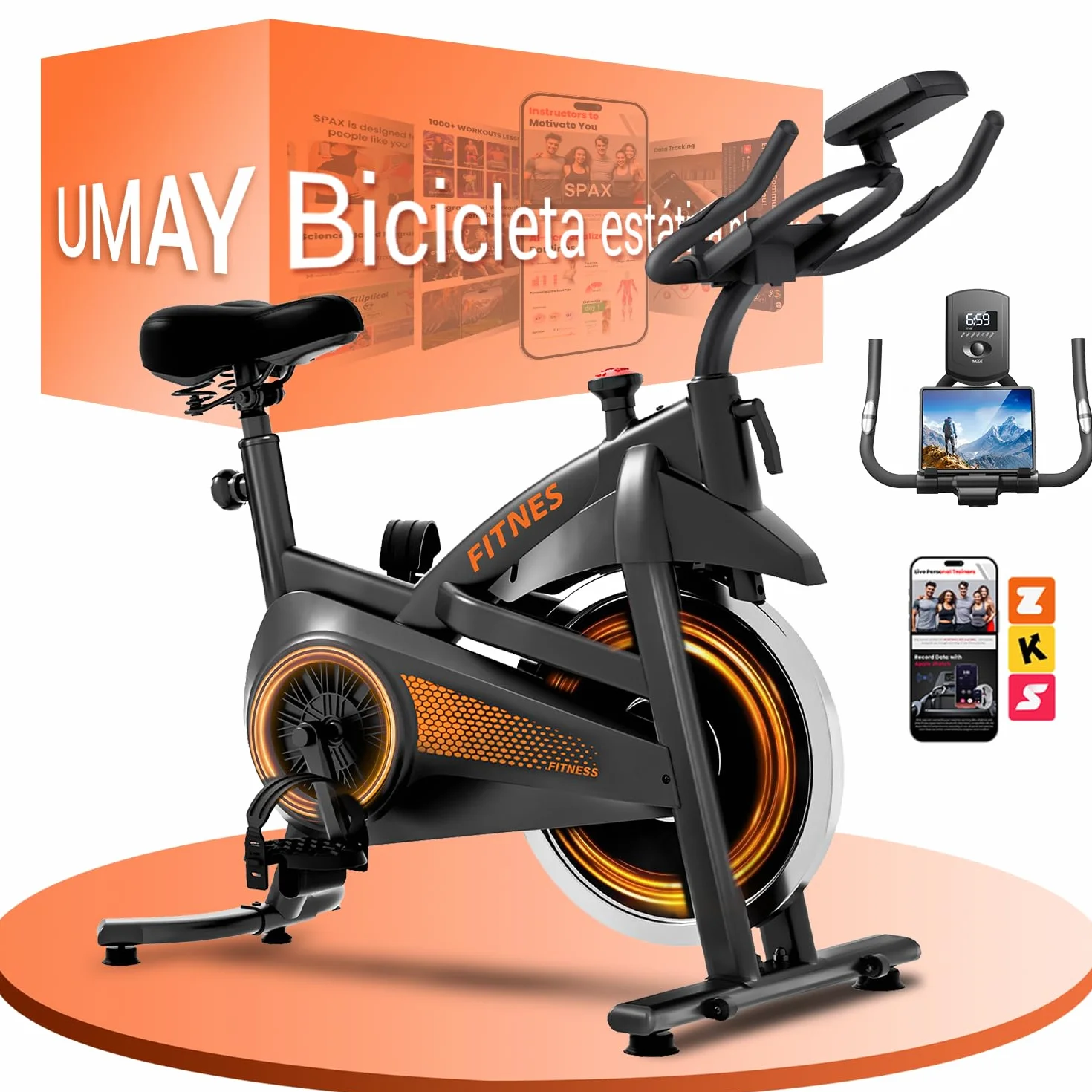 UMAY Bicicleta estática plegable, 5 en 1Bicicleta spinning profesional con Resistencia Magnética de 16 Niveles, Bicicleta estatica plegable para el hogar Bici de Sala con Asiento Cómodo, Máx 136 kg
