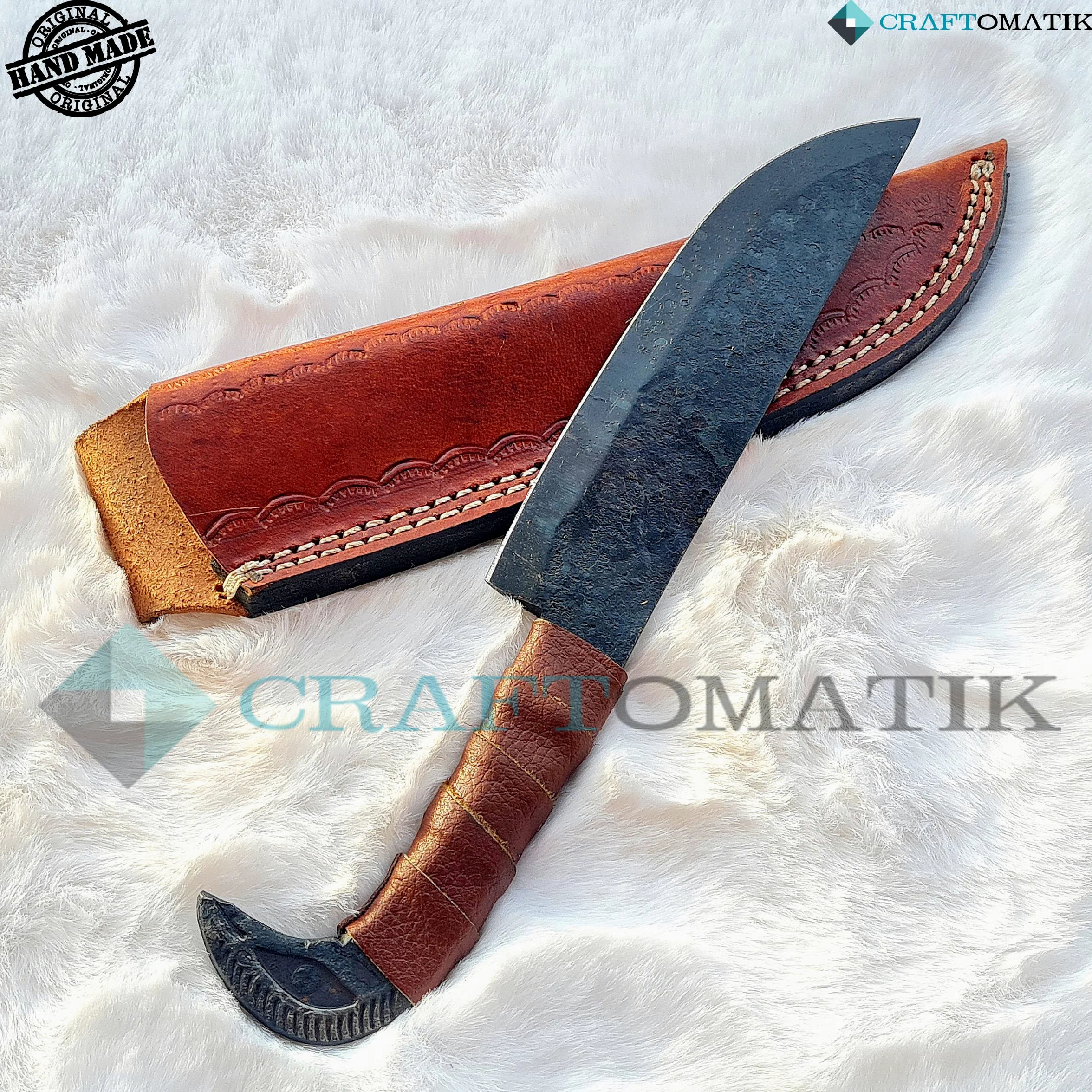 Cuchillo de cabeza de pájaro medieval | Cuchillo vikingo hecho a mano | Cuchillo celta para jardín y camping con funda de piel | LARP | HFK27