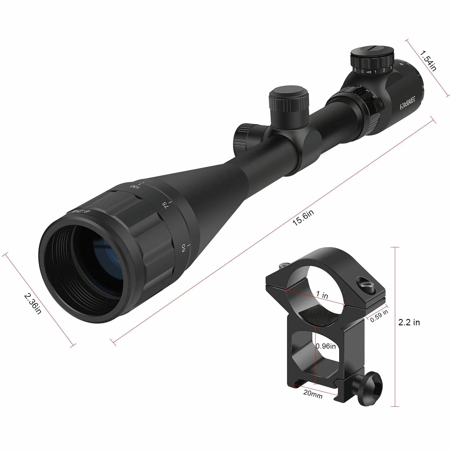 Feyachi RFS-21 Visor TELESCÓPICO, 6-24x50mm Retícula en Forma de Cruz Montar Scope Únicamente para Actividades Deportiv (Montura 22mm)