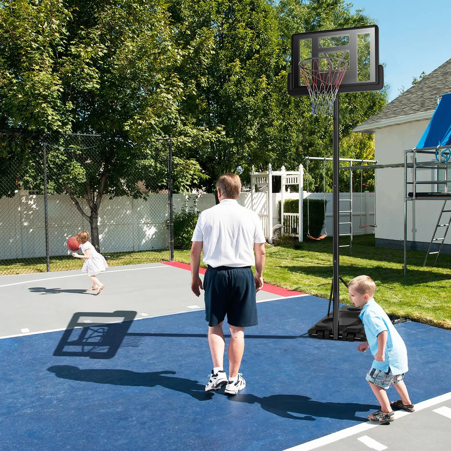 Canasta de Baloncesto Ajustable 180-305 cm, Soporte Portátil con Base Rellenable y Ruedas para Niños y Adultos