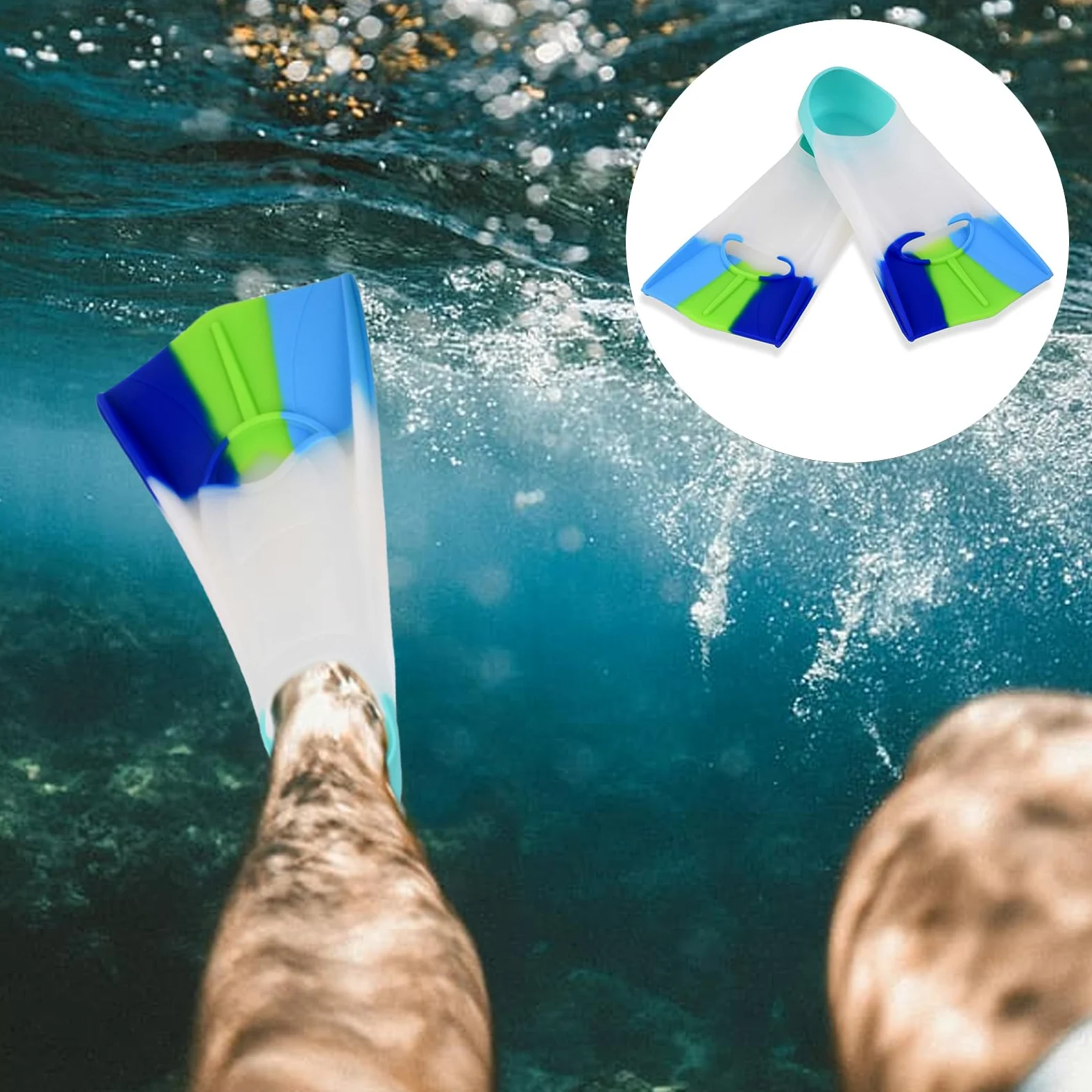 Aletas de natación profesionales, cómodas aletas cortas de silicona, aletas de buceo, equipo de snorkel, aletas de entrenamiento de natación, equipo acuático para buceo