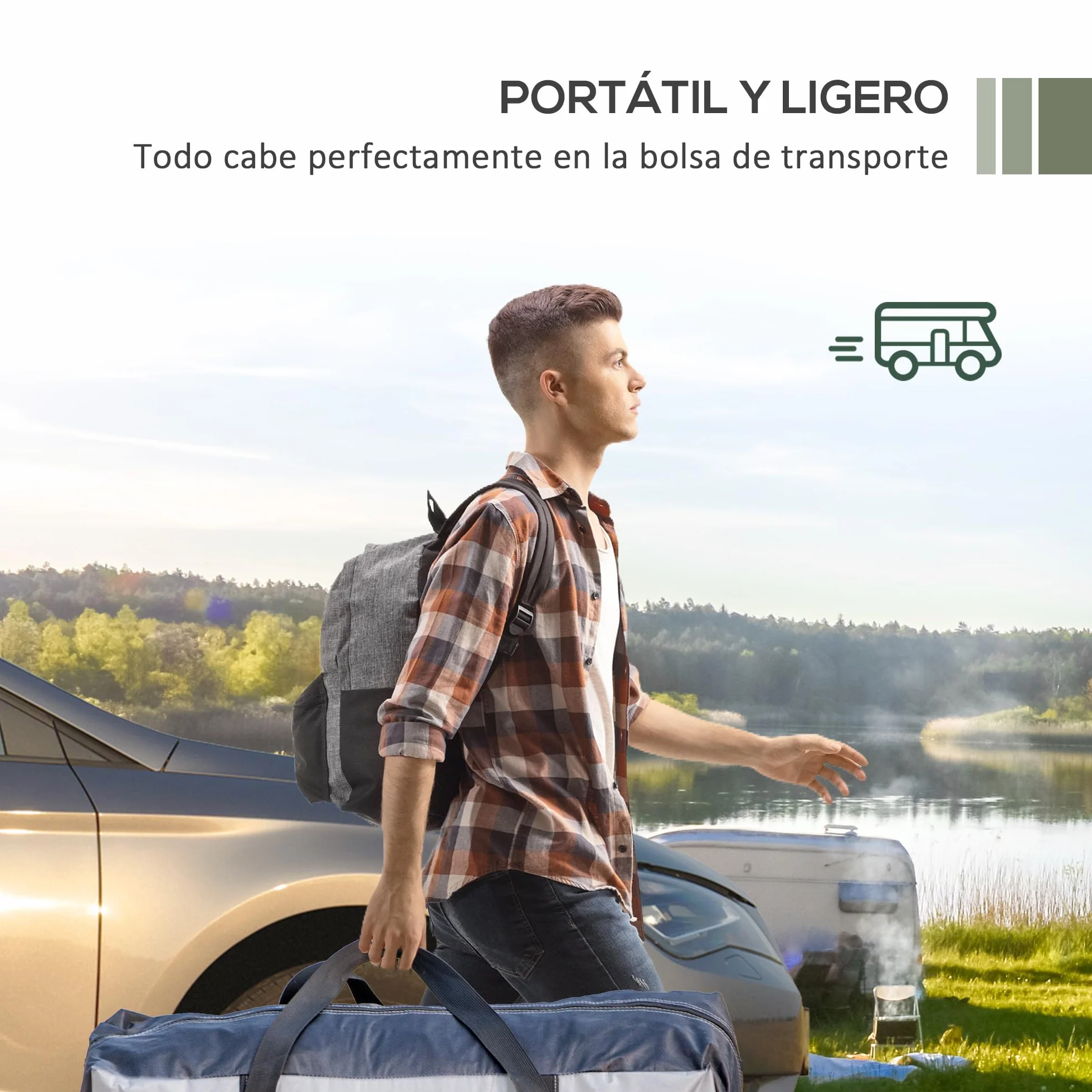 Outsunny Toldo para Coche Toldo para Camping con Altura Ajustable y Bolsa de Transporte Impermeable Anti-UV para Picnic Playa 290x278x230-260 cm Azul Oscuro