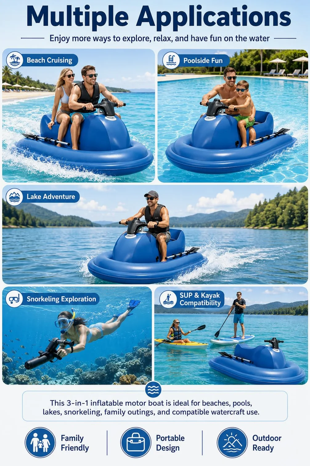 Barco Hinchable a Motor 500w/700w con Scooter Submarino 700W16A | 217 X 116 Cm, Asiento 100 Cm, Altura 25 Cm, 1-2 Personas, 150-220 Kg, Mando, Mango Y Cuerpo Plegable Para Familia