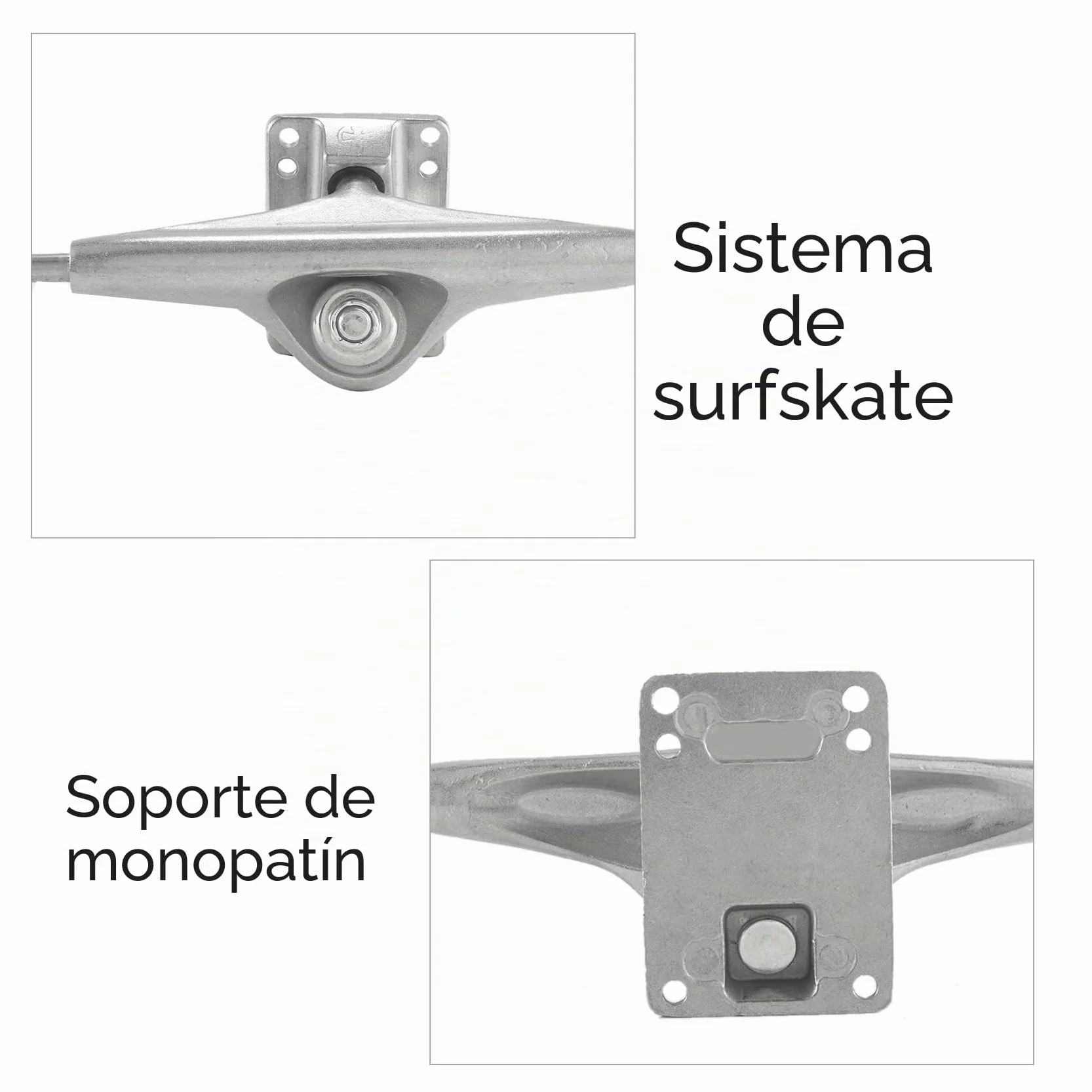 Meraki Land Surfing Eje de monopatín, Eje de Surf para YOW S6 Red Spring Bridge Longboard Skateboard Trucks Adaptador, Juego de Sellos Plateados