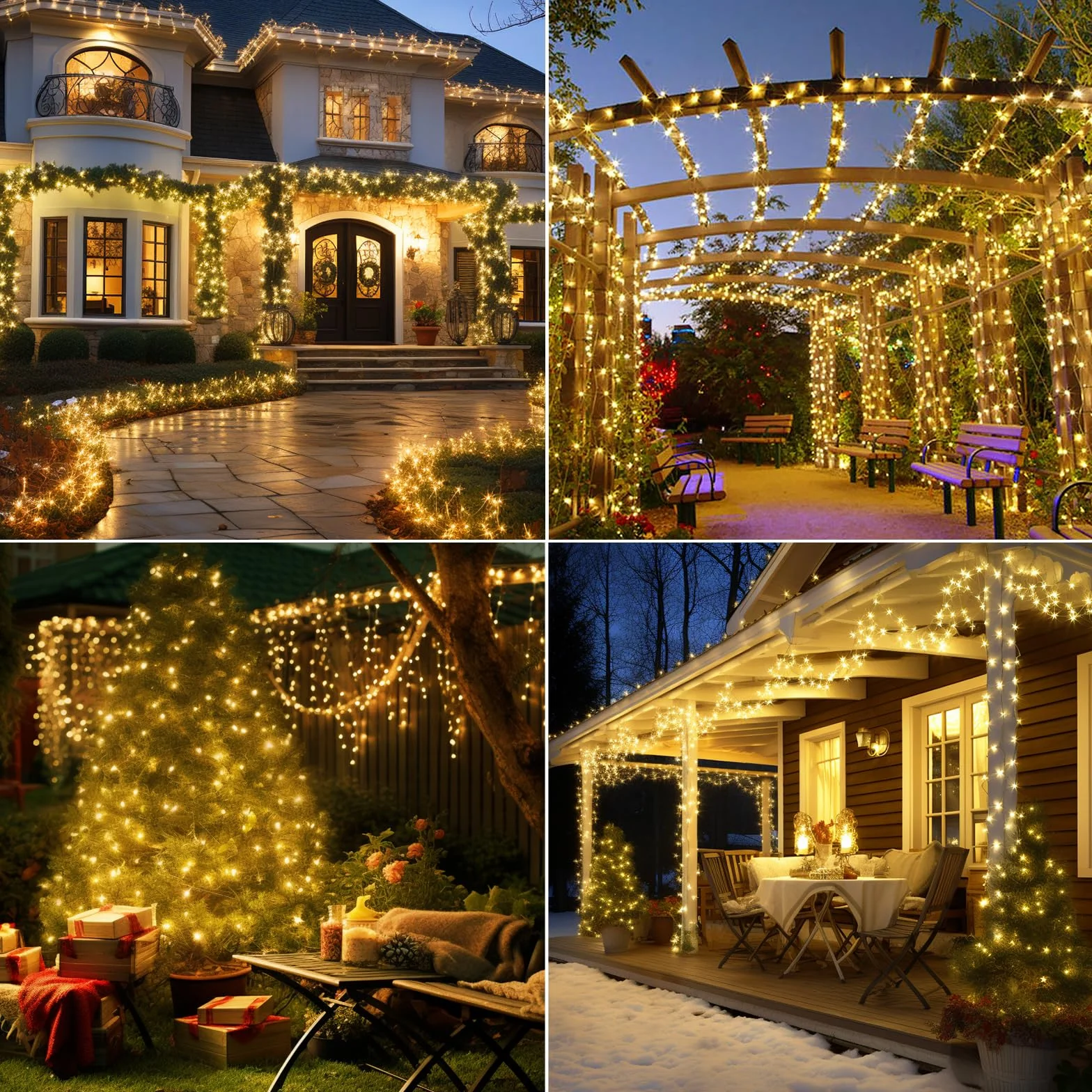 Peasur Guirnaldas Luces Exterior Solar 3 Pack 12+2M 120LED Luces Solares LED Jardin Luz Navidad Cadena Decoracion Arbol, Cálido