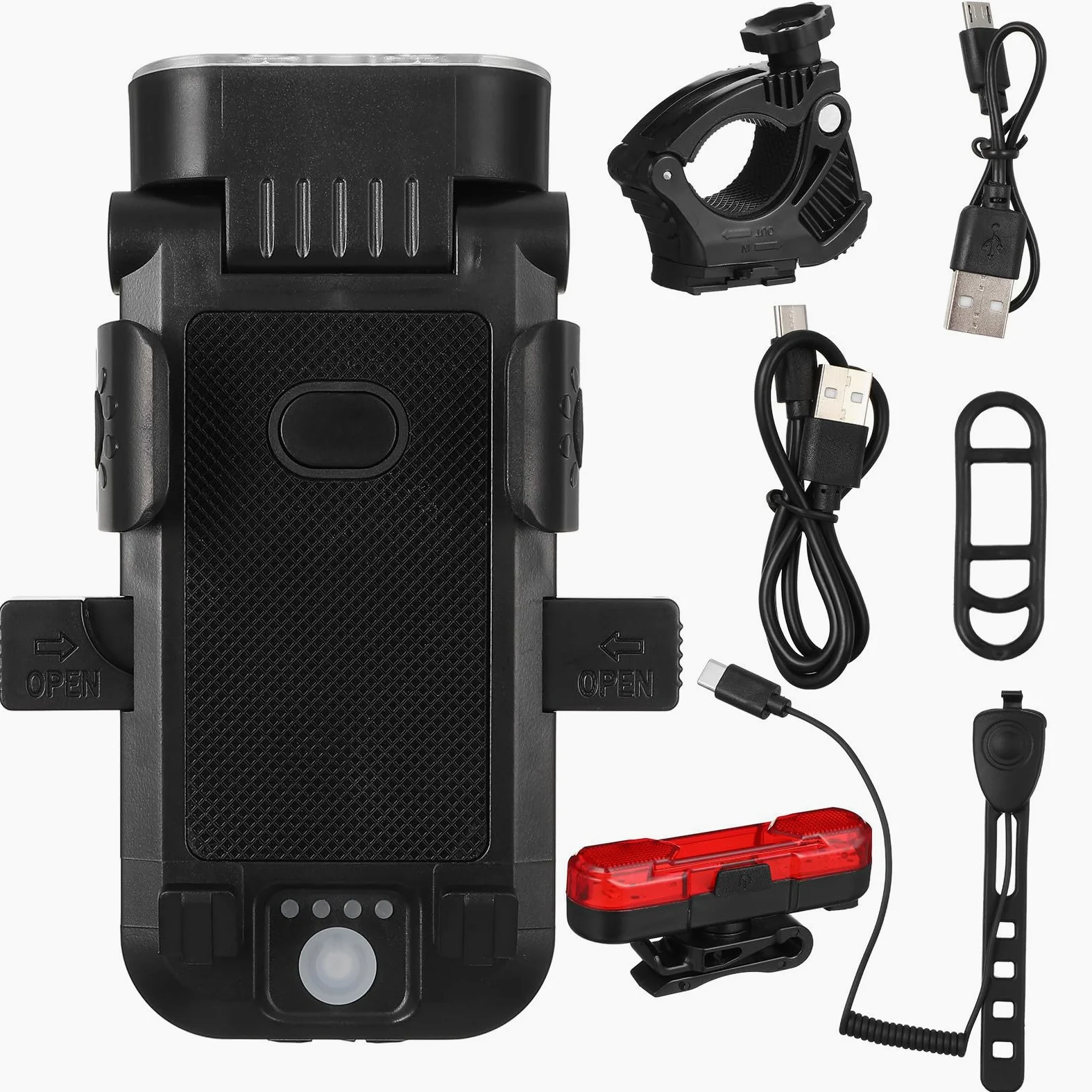 Alasum Juego de Luces de Bicicleta Batería de 4000 Mah y Soporte Ajustable para Teléfono, Faro Delantero y Luz Trasera LED para Ciclismo Nocturno y Diario