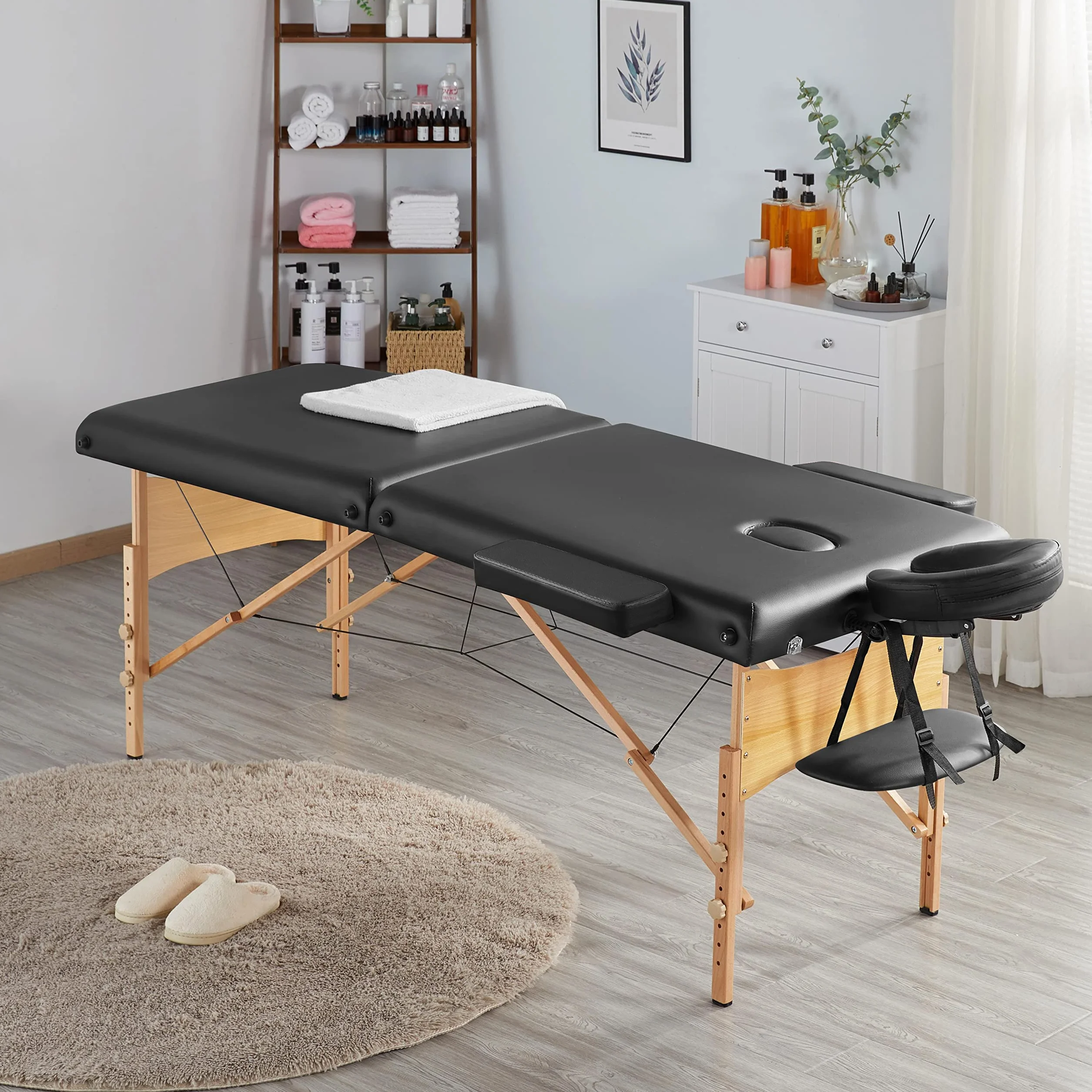 Yaheetech Camilla de Masaje Plegable 92 cm Ancho Portátil 2 Zonas Madera Haya Altura Ajustable