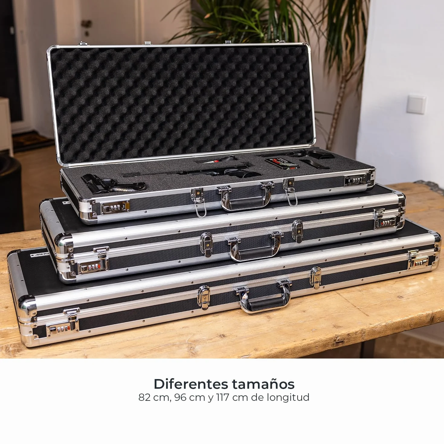 HMF 14405-02 Maleta de Aluminio para Armas y Rifles con Espuma | 117 x 36 x 12 cm | Negro