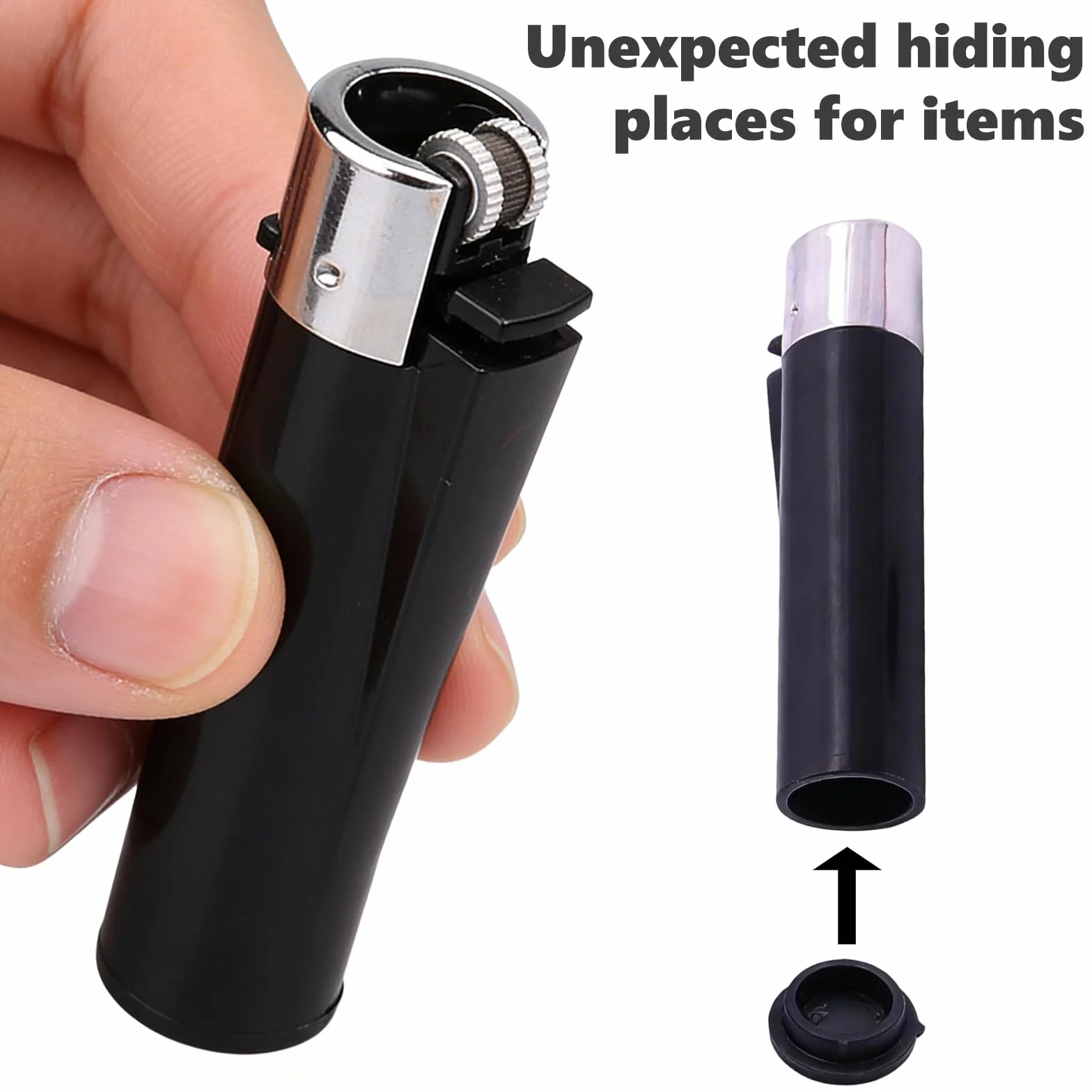 Mechero con Compartimento Oculto, Encendedor Secreto Stash para Casa, Festivales, Coche, Viajes (Negro)