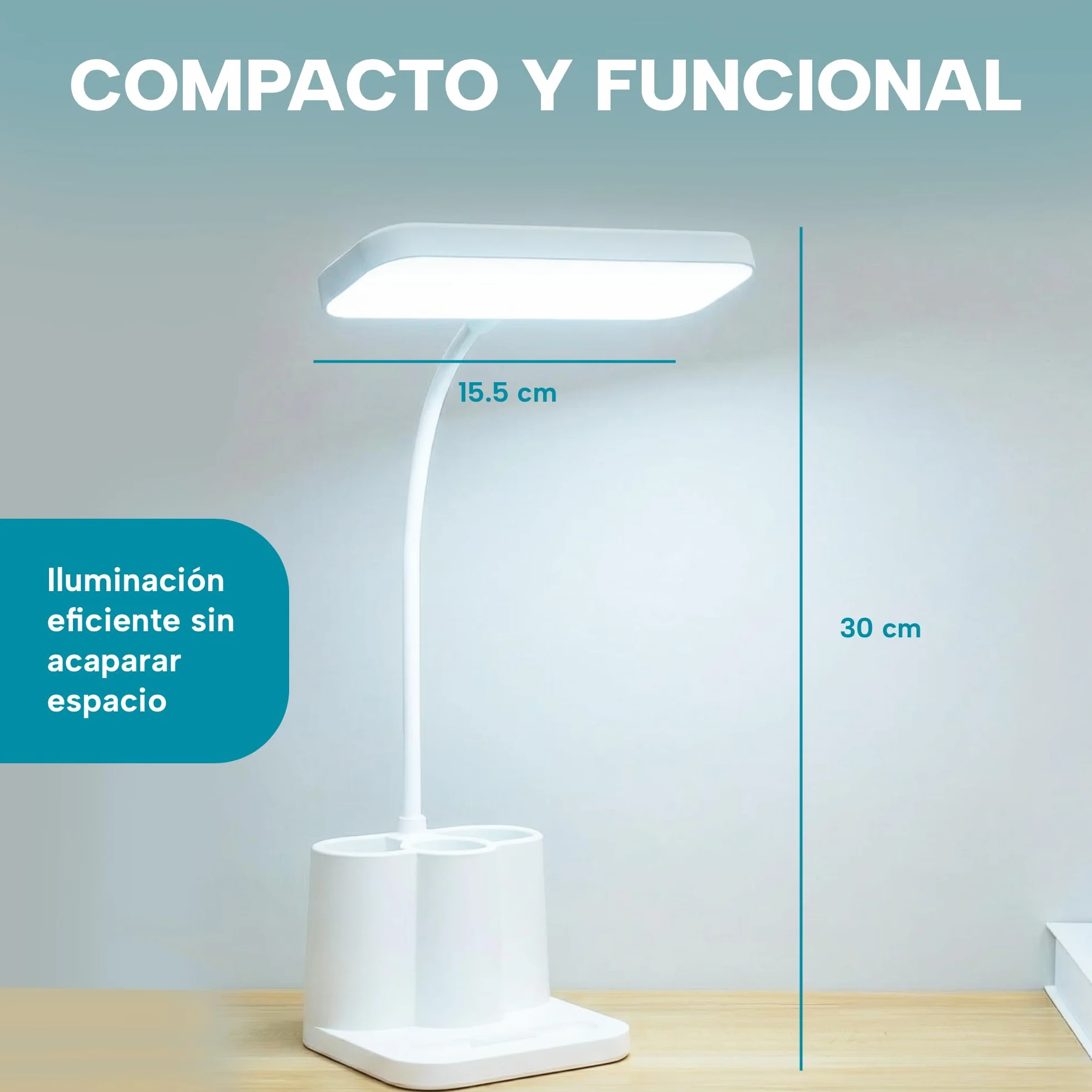 Flexo LED de Escritorio Antifatiga Ocular, Lámpara con 3 Modos de Luz y 8 Niveles de Brillo, Plegable Cuello de Cisne 360°
