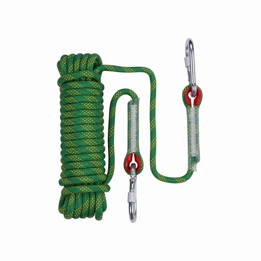 Cuerda de Escalada Cuerda de Alpinismo estática Verde de 14 mm, Cuerda de Nylon de Alta Resistencia Resistente al desgarro con mosquetón Doble 10M-100M (Tamaño : 10m)
