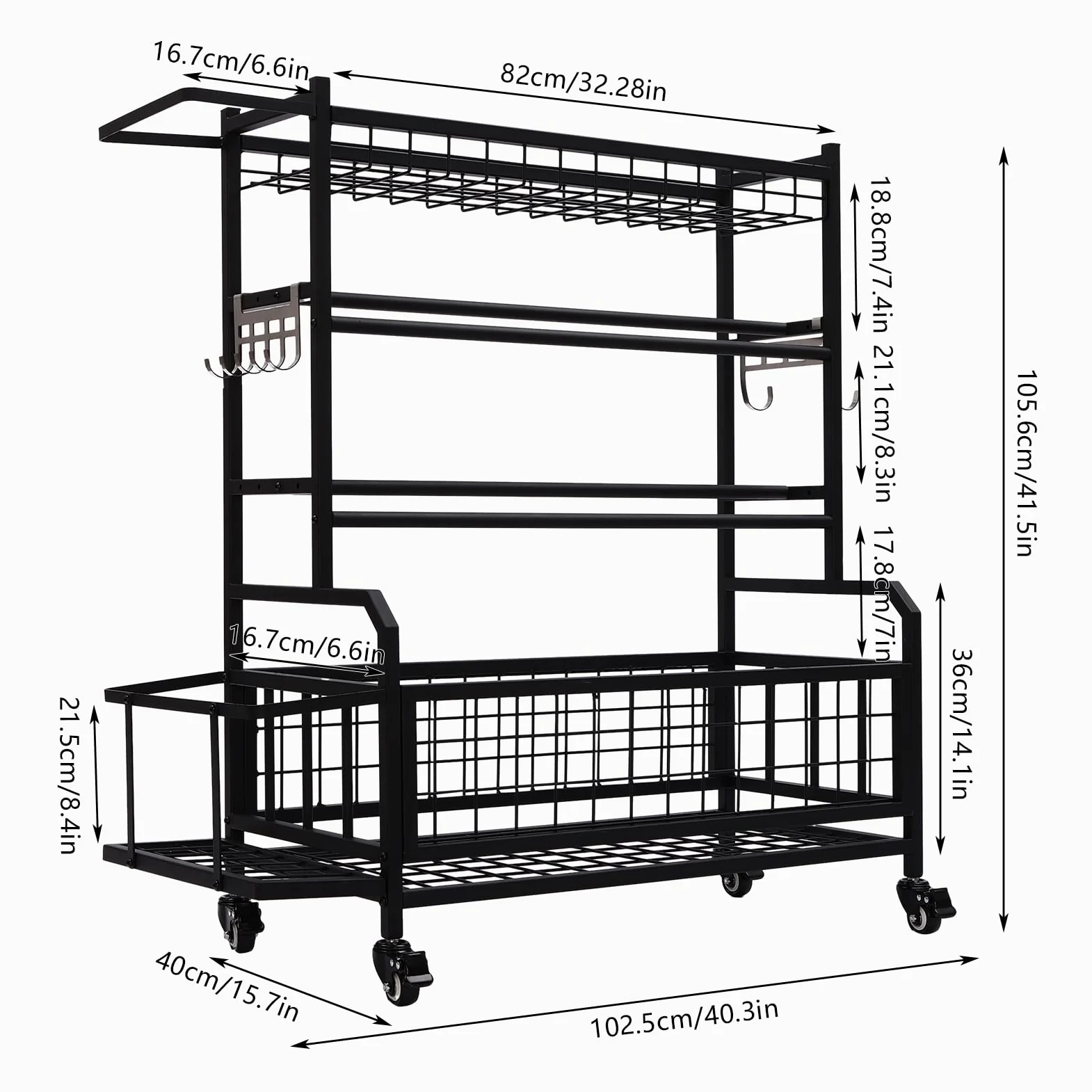Soporte para pesas, soporte multifuncional para aparatos de fitness con ruedas y freno, soporte de acero ajustable para gimnasio en casa con cestas de almacenamiento y ganchos, 136 kg, organizador