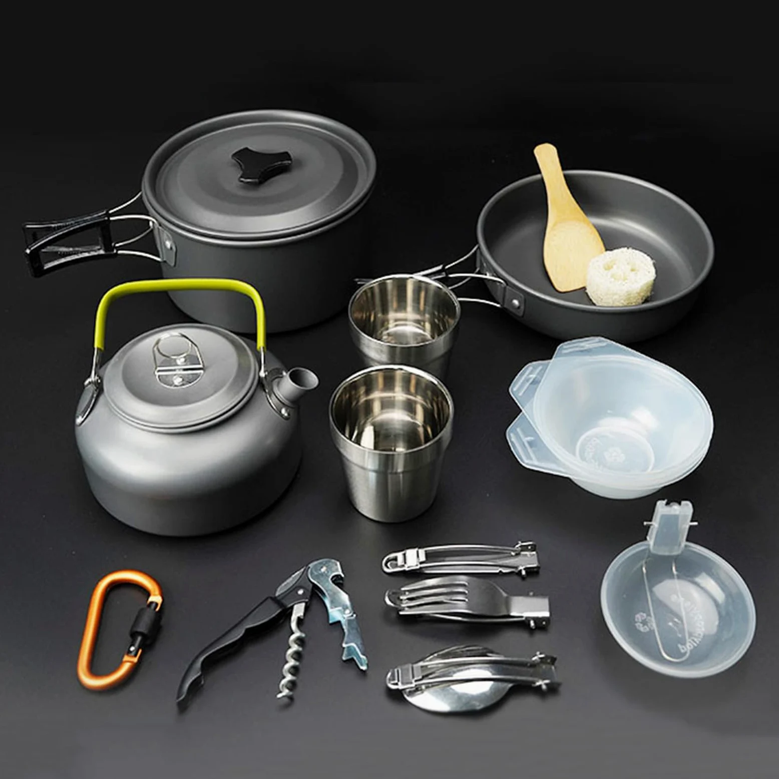 Kit De Utensilios De Cocina para Camping Kit Cocina Camping para 2-3 Personas Ollas De Aluminio Ligero Plegables con Cubiertos Plegables para Senderismo Acampada Picnic Excursión