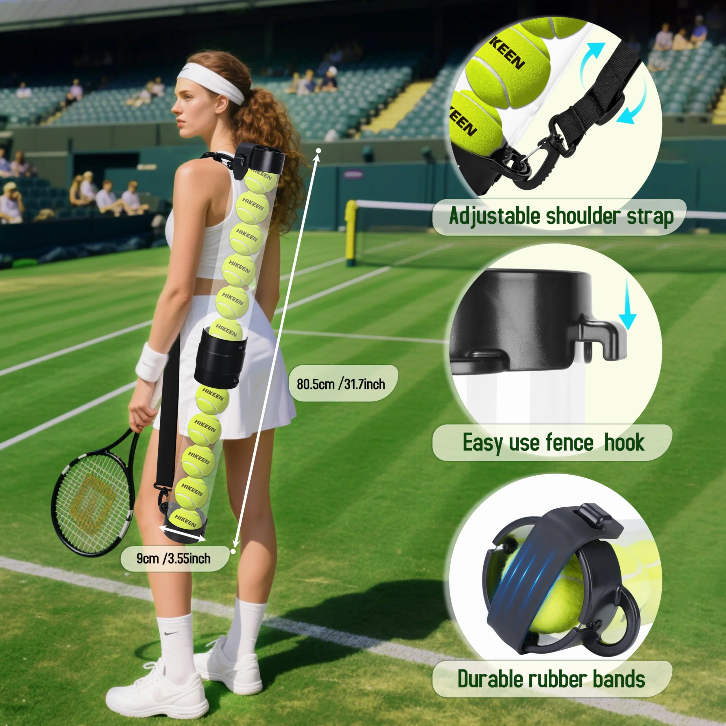 BOOSTEADY Tubo Recogedor de Pelotas de Tenis Duradero con 12 Pelotas de Tenis, Recogida Rápida y Almacenamiento, Tubo con Correa para Hombro