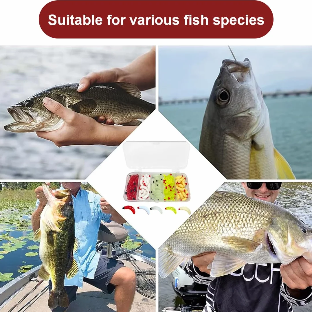 Atrayentes de pesca,50 cebos biomiméticos, 2,4 cm/0,4 g de gusanos de la harina para peces.