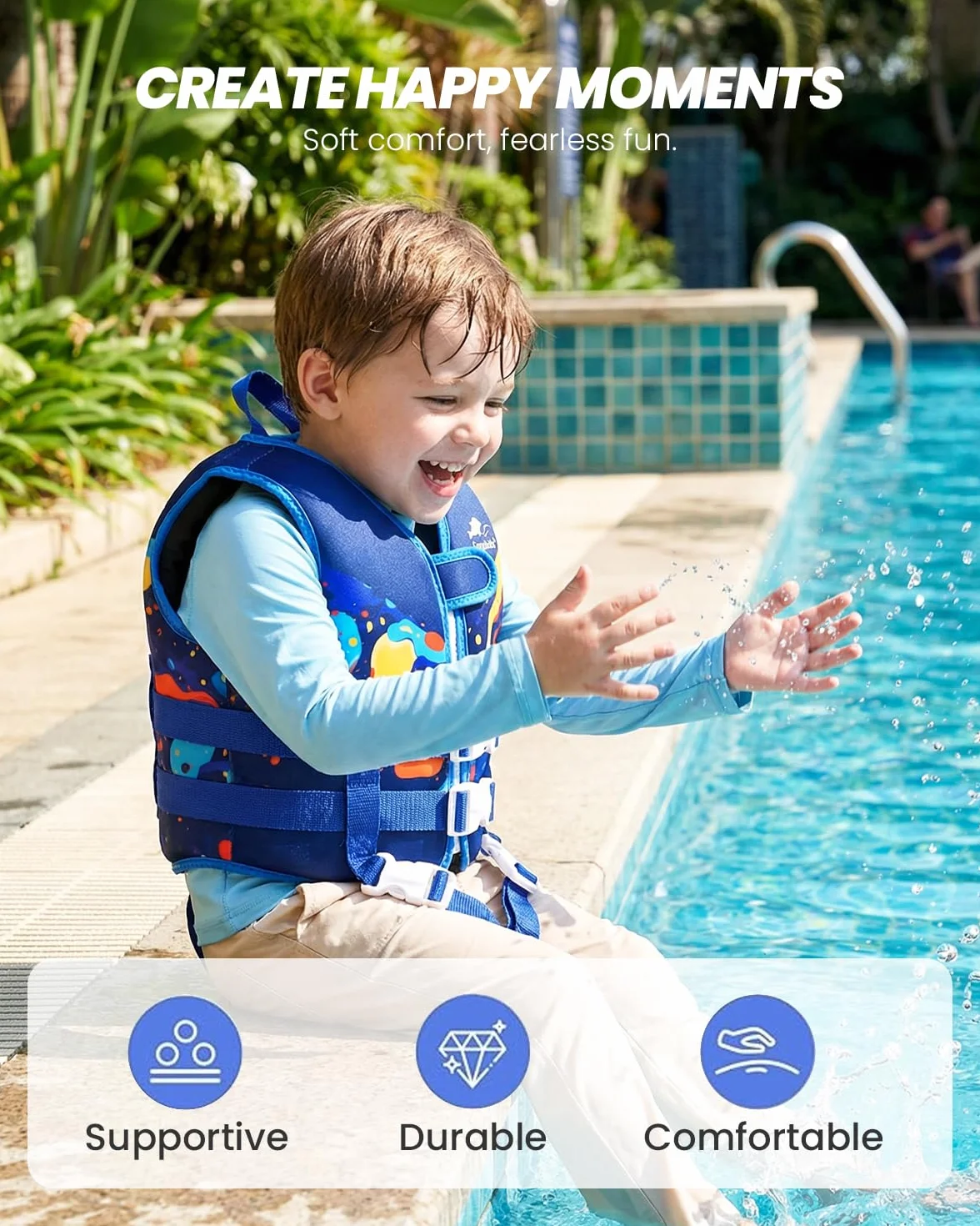 Gogokids Chaleco de Natación para Niños Chaleco Flotador para 1-9 Años Niños Niñas, Chaleco de Piscina con Tirantes Dobles Ajustables, Chaleco de Natación de Flotabilidad Fuerte para Aprender a Nadar
