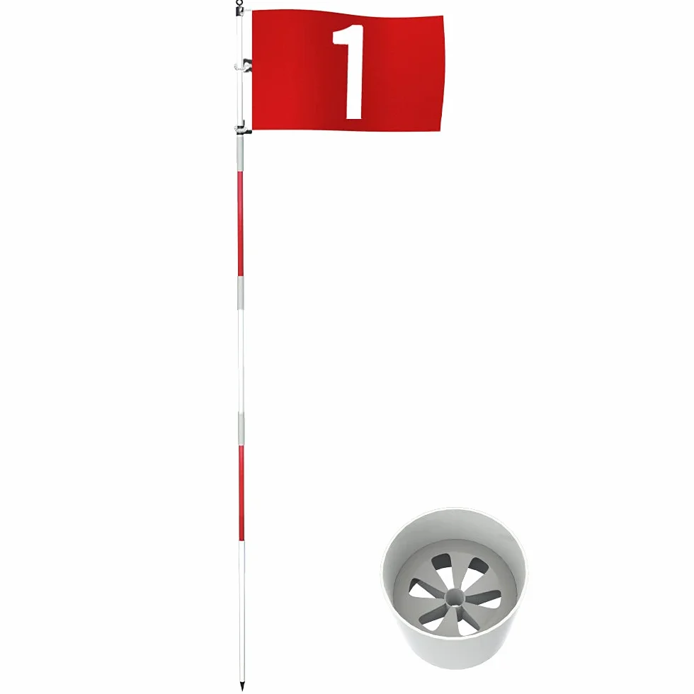 THIODOON Bandera de golf de 6 pies y taza para patio profesional, copa de agujero de golf desmontable y bandera para campo de conducción, patio trasero, fibra de vidrio antioxidante, diseño de 5