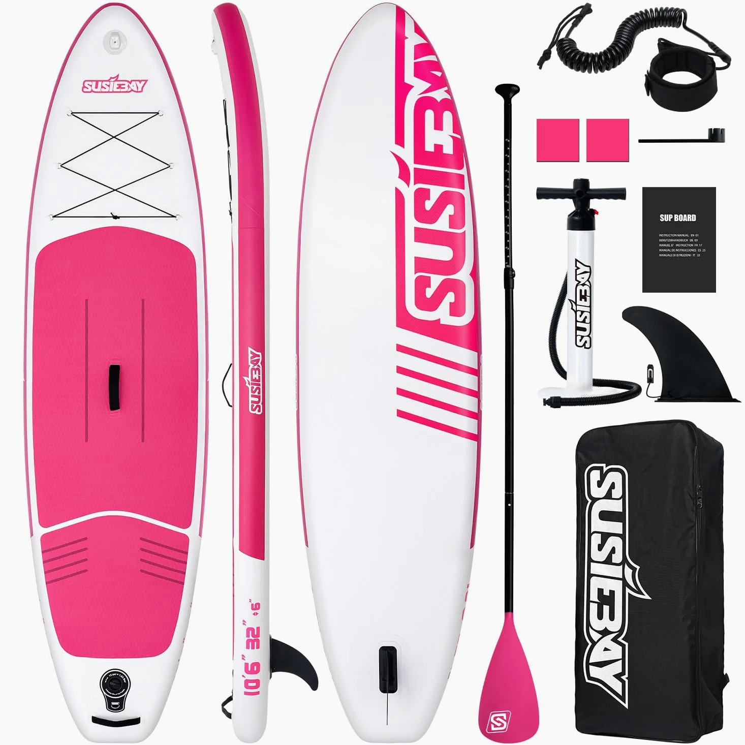 Tabla de remo inflable de pie, tabla de yoga rosa, tabla de remo para adultos, SUP para mujer, incluye bomba de doble acción, bolsa impermeable de 10 L