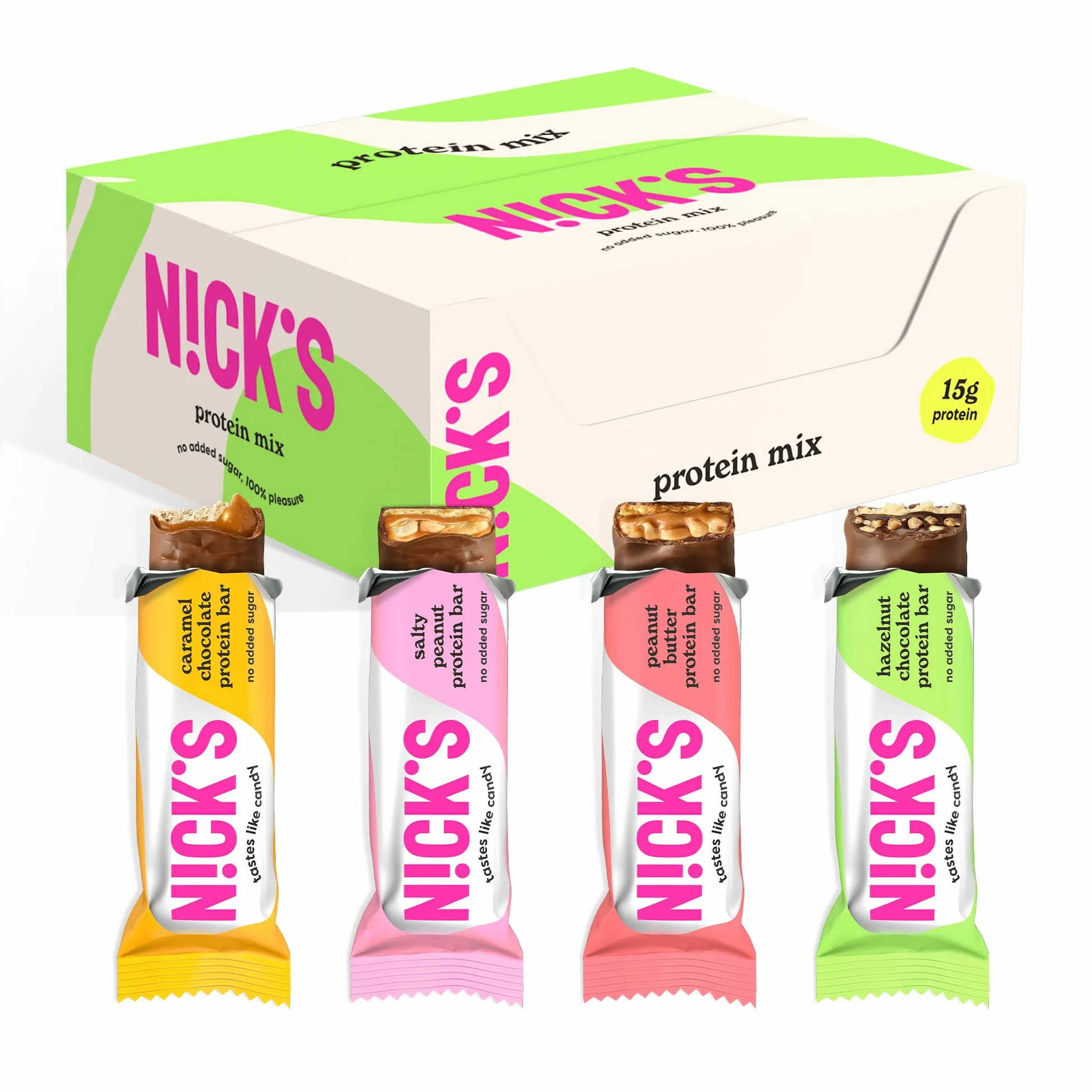NICKS Mix de Barritas Proteina Keto Protein Bar Chocolate 4g Carbohidratos Netos 15g Proteina 5g Colageno Sin Azucar Low Carb Snacks Sin Gluten 9x50g