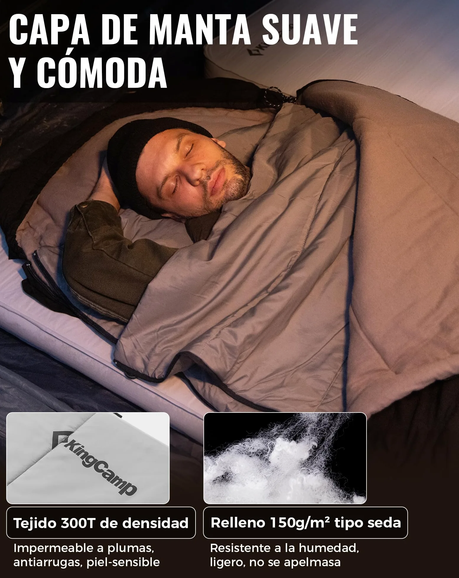 KingCamp Saco De Dormir Para 4 Estaciones Con Manta Extraíble Saco De Dormir De Franela Para Adultos Invierno Camping Interiores Exteriores