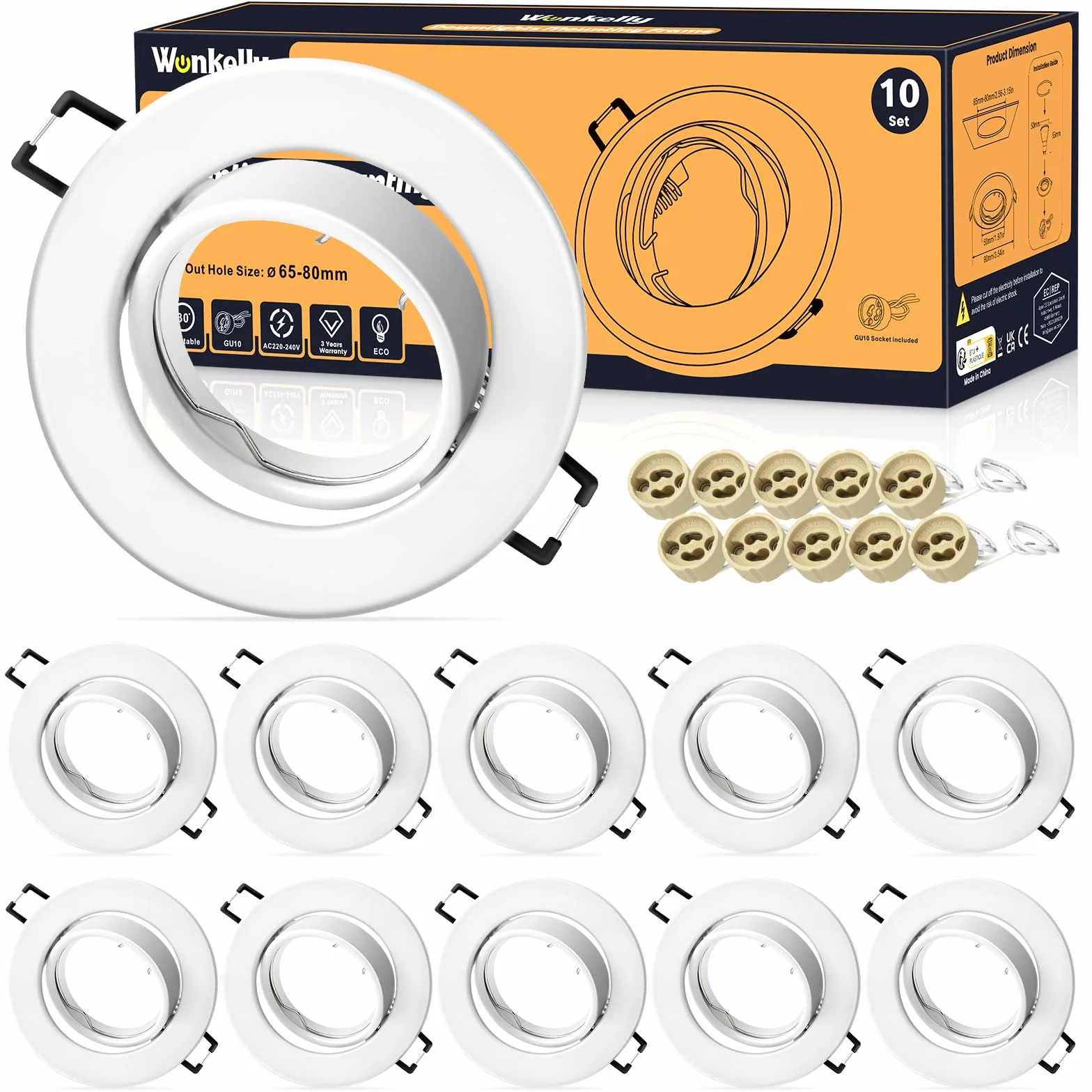 Foco Empotrable LED Techo GU10 Blanco Redondo 10 Piezas 230V 30°