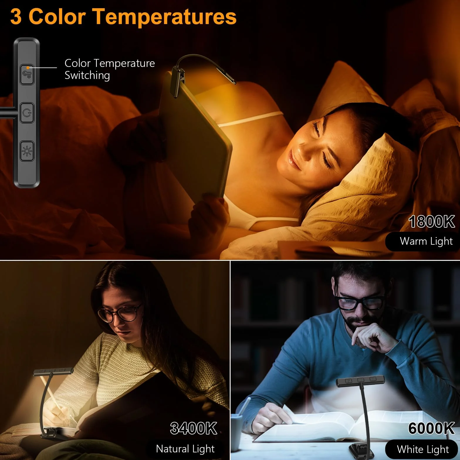 Gritin 19 LED Lámpara de Lectura USB Recargable 360° Flexible 3 Modos de Iluminación Protección Ocular Atenuación Continua